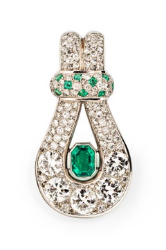 Suzanne Belperron Convertible Platinum, Emerald and Diamond Pendant Necklace