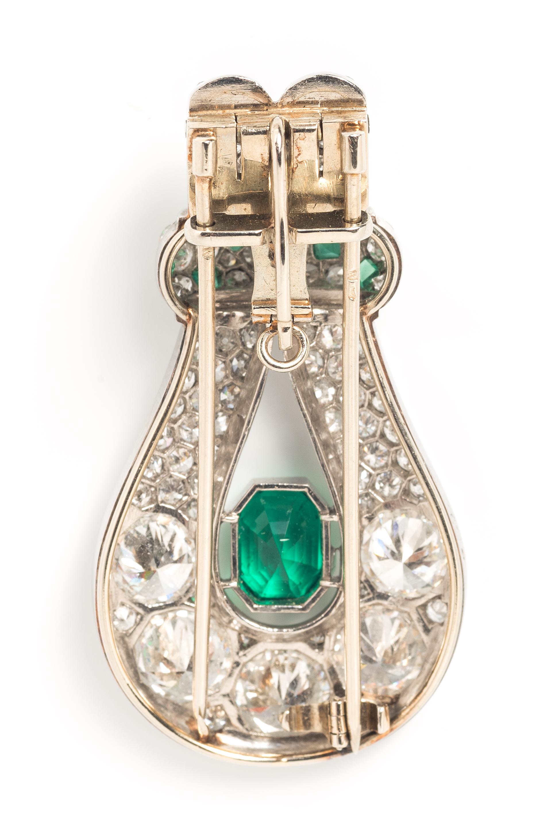 Suzanne Belperron Convertible Platinum, Emerald and Diamond Pendant Necklace In Excellent Condition In Weston, MA
