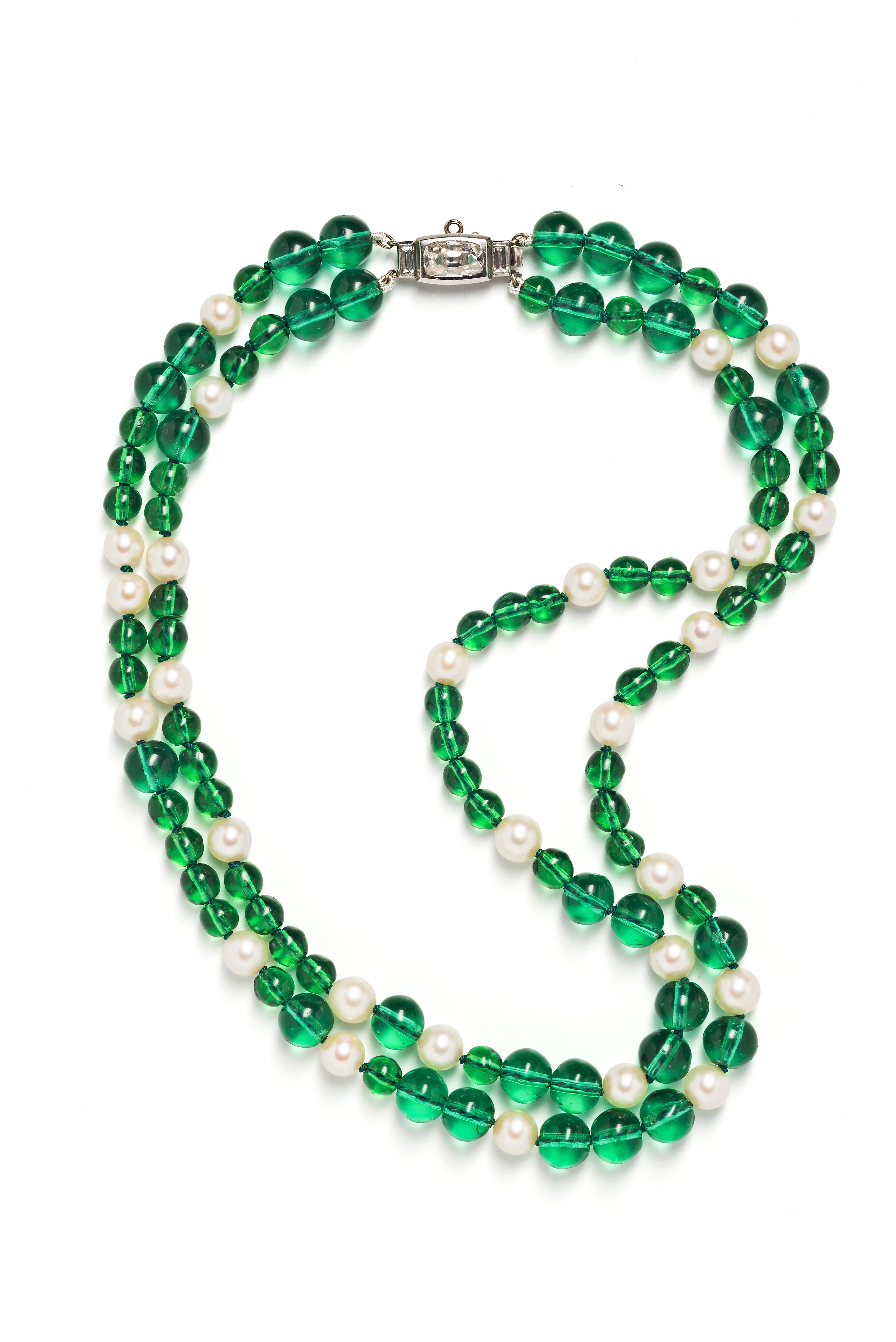 Women's or Men's Suzanne Belperron Convertible Platinum, Emerald and Diamond Pendant Necklace