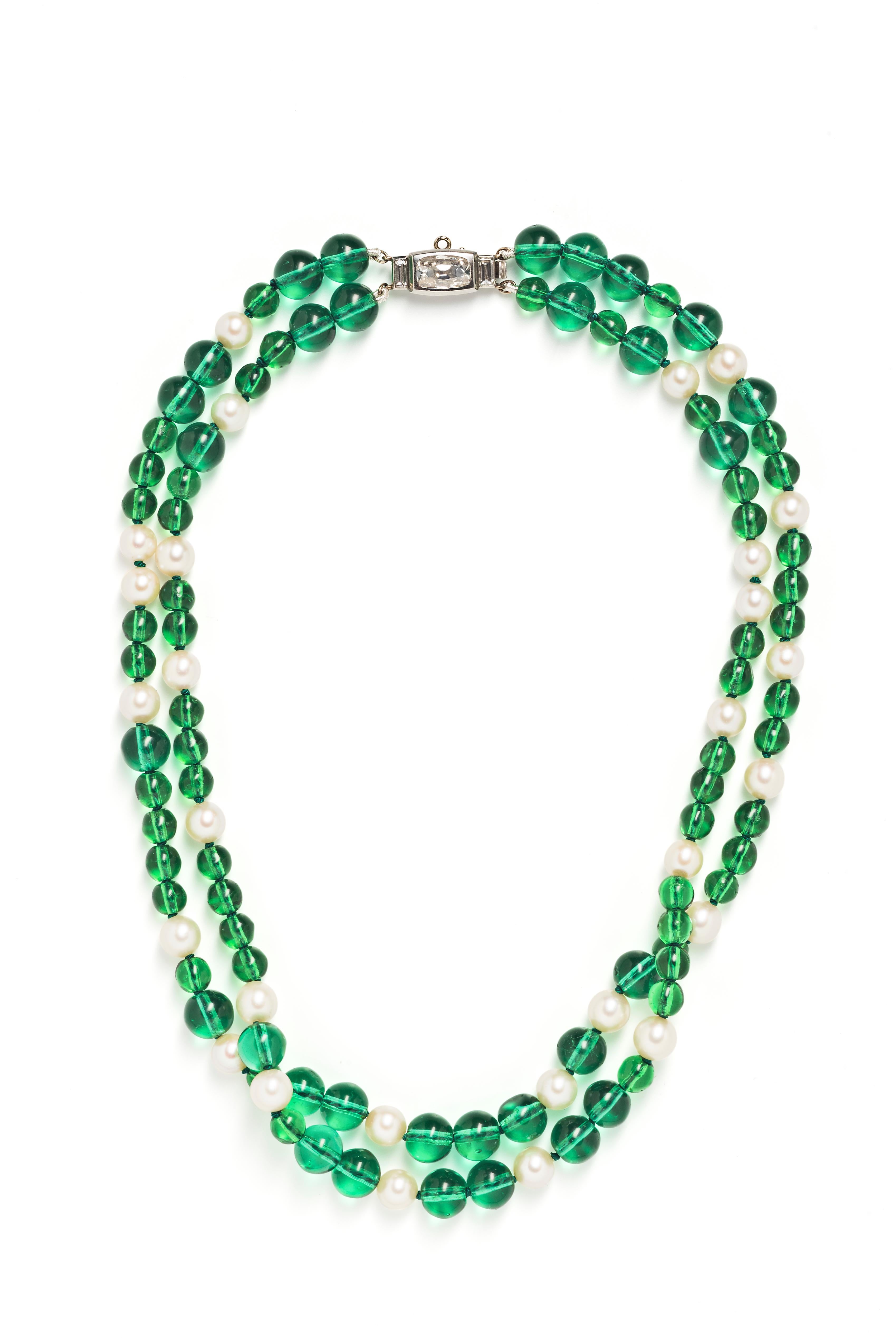 Suzanne Belperron Convertible Platinum, Emerald and Diamond Pendant Necklace 1