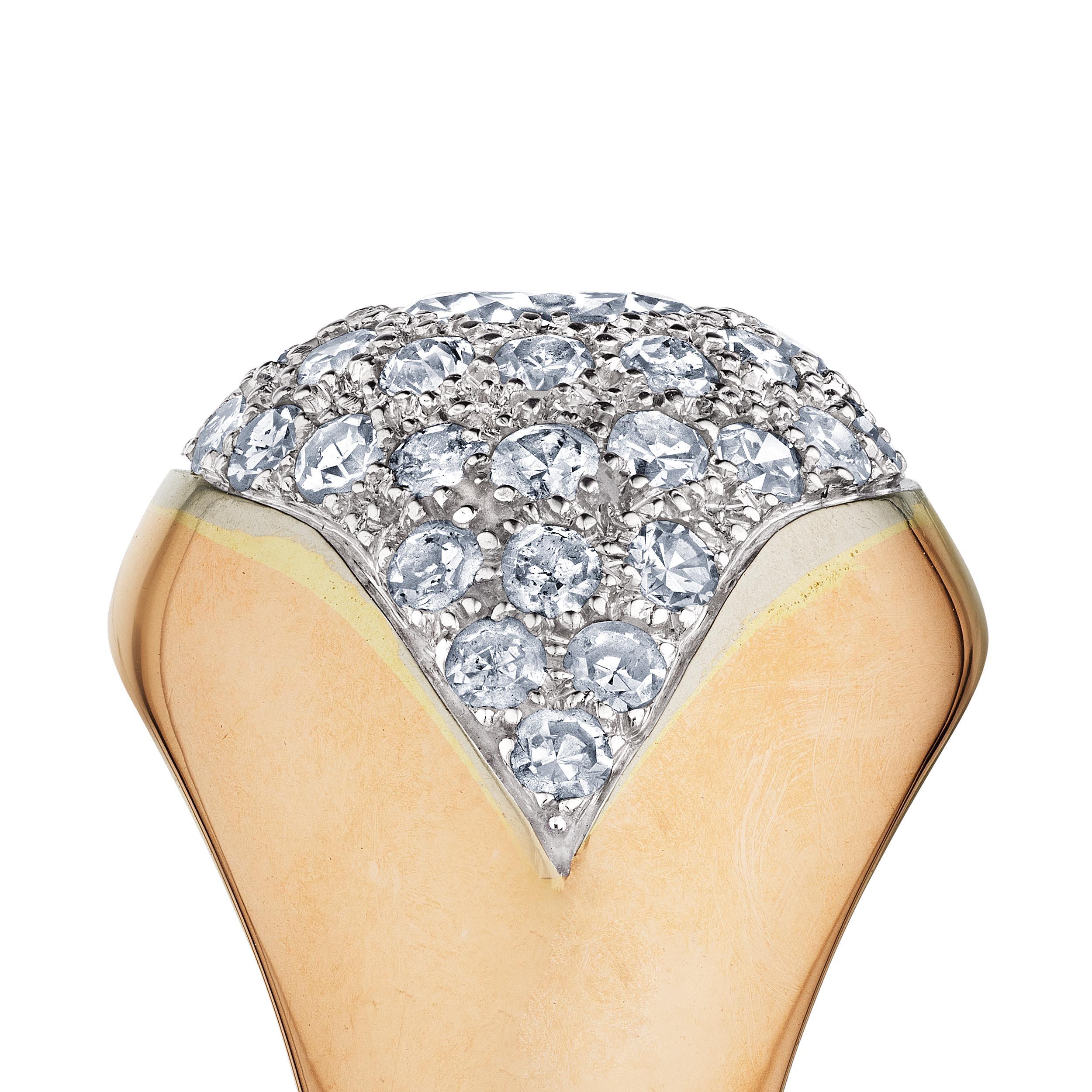 Suzanne Belperron Paris Mid-Century Diamond Platinum Gold Dome Ring (Modernistisch) im Angebot