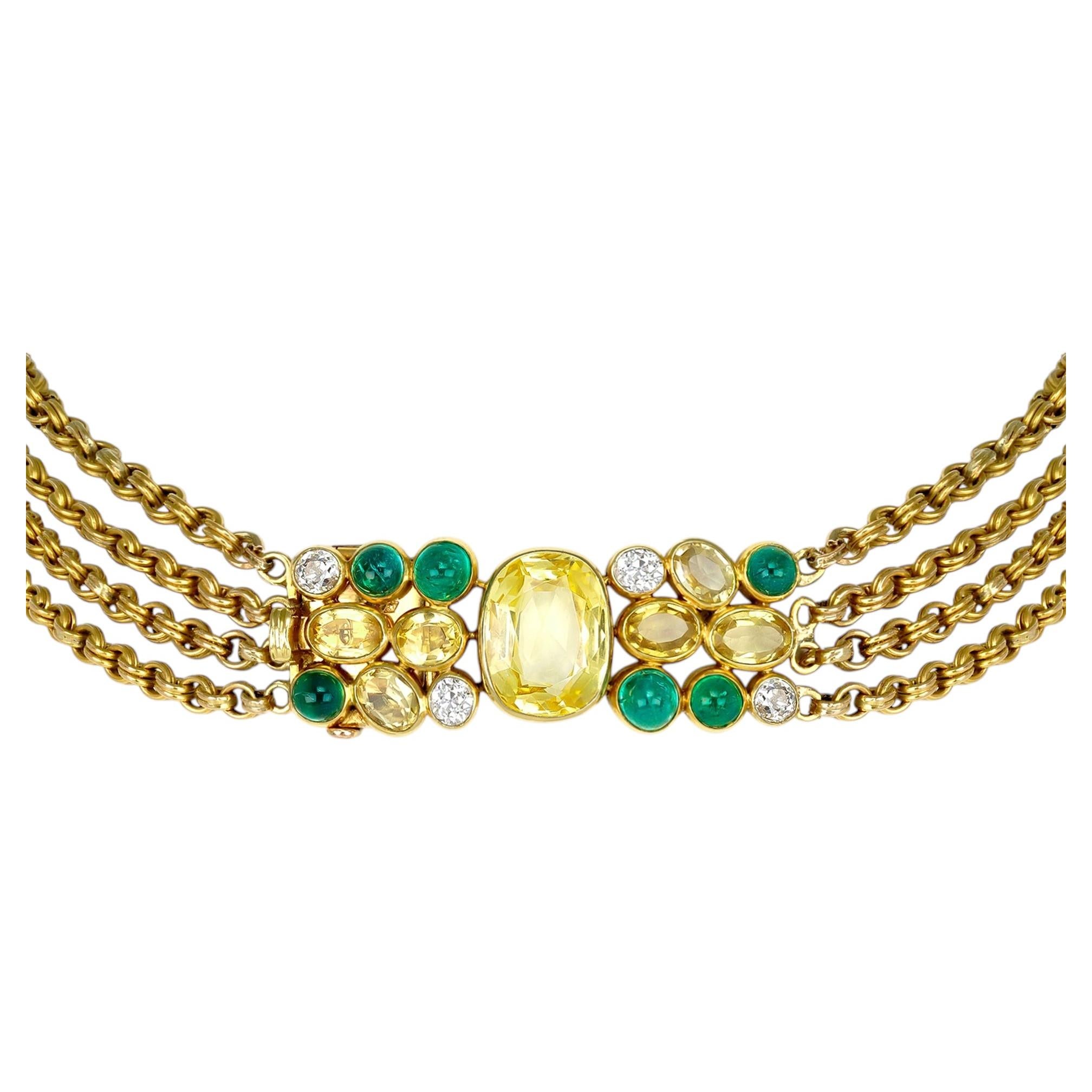 Collar de varias vueltas con zafiros amarillos y esmeraldas de Suzanne Belperron, francés, 1957. en venta