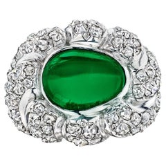 Suzanne Belperron Paris Tourbillon Cabochon Smaragd-Diamant-Platinring