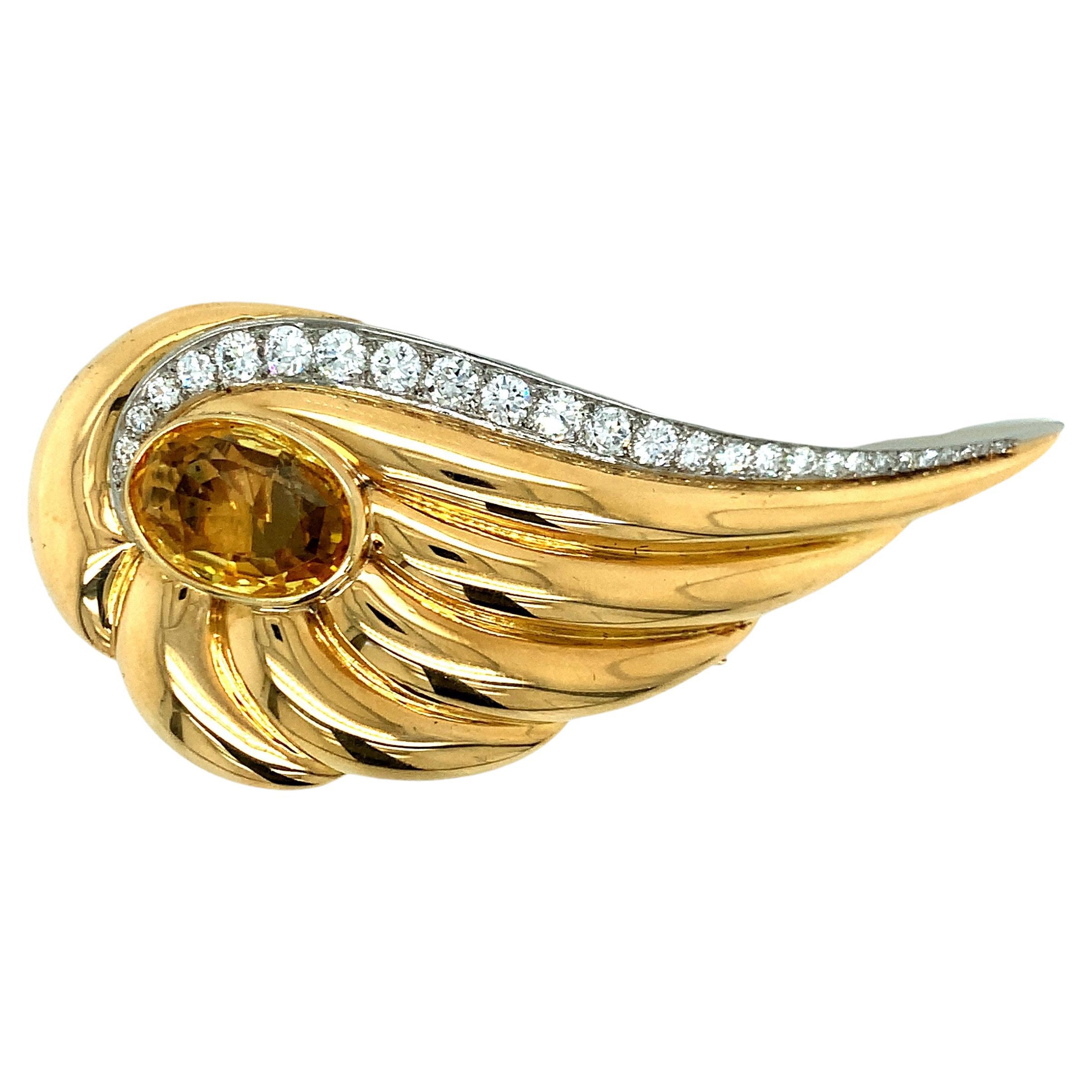 Suzanne Belperron Retro Yellow Sapphire Diamond Brooch For Sale