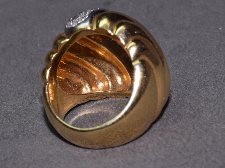 Old Mine Cut Suzanne Belperron Yellow Gold Bombe Diamond Wave Ring, circa 1940s For Sale