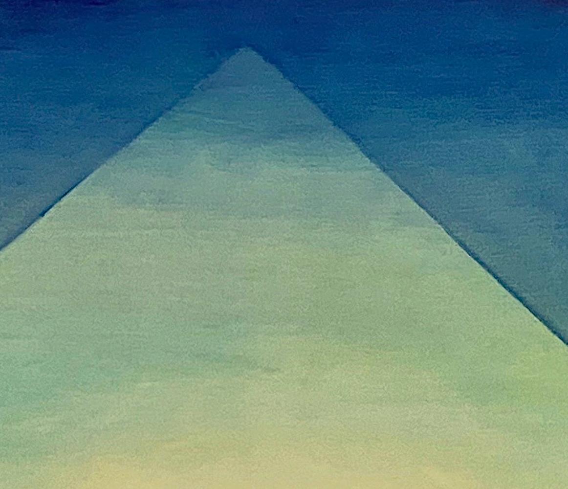 Compendium, 30x24 in. Abstract Geometric Gradient Painting in Blue/Yellow/Green For Sale 1