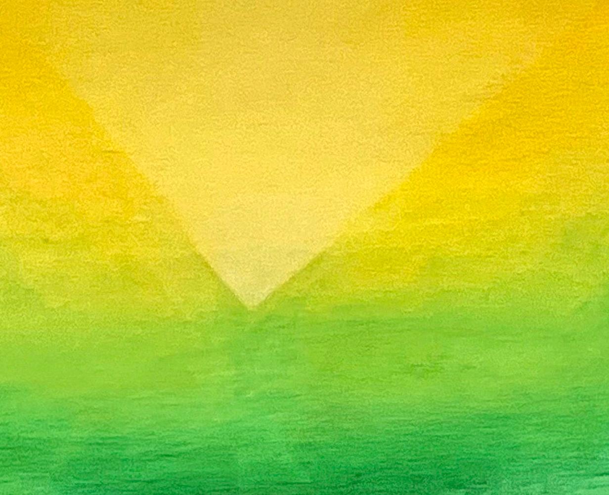 Compendium, 30x24 in. Abstract Geometric Gradient Painting in Blue/Yellow/Green For Sale 2