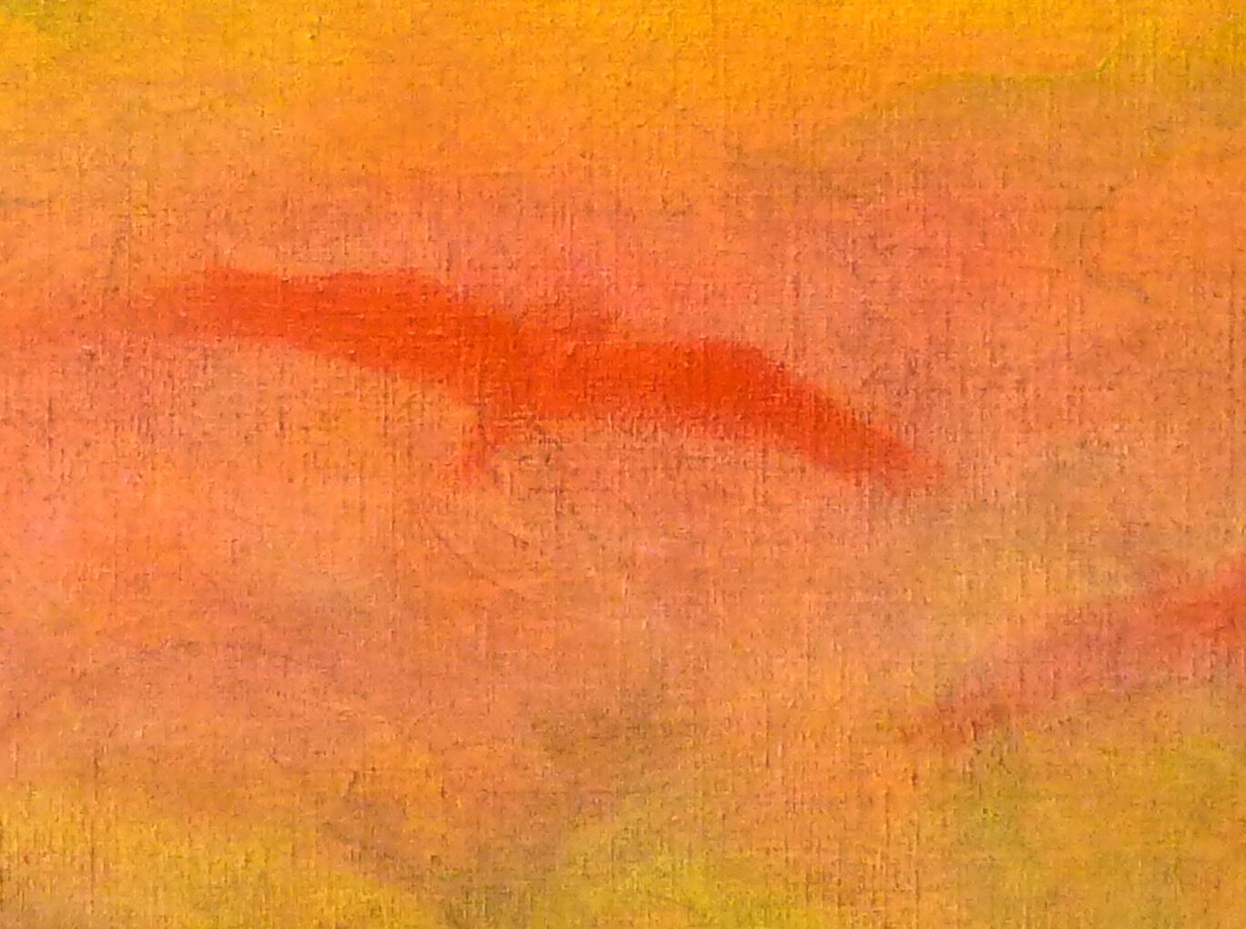 Fly Away, abstrakte Landschaft Ölgemälde mit Vogel im Flug, 20 x 24 in (Orange), Landscape Painting, von Suzanne Benton