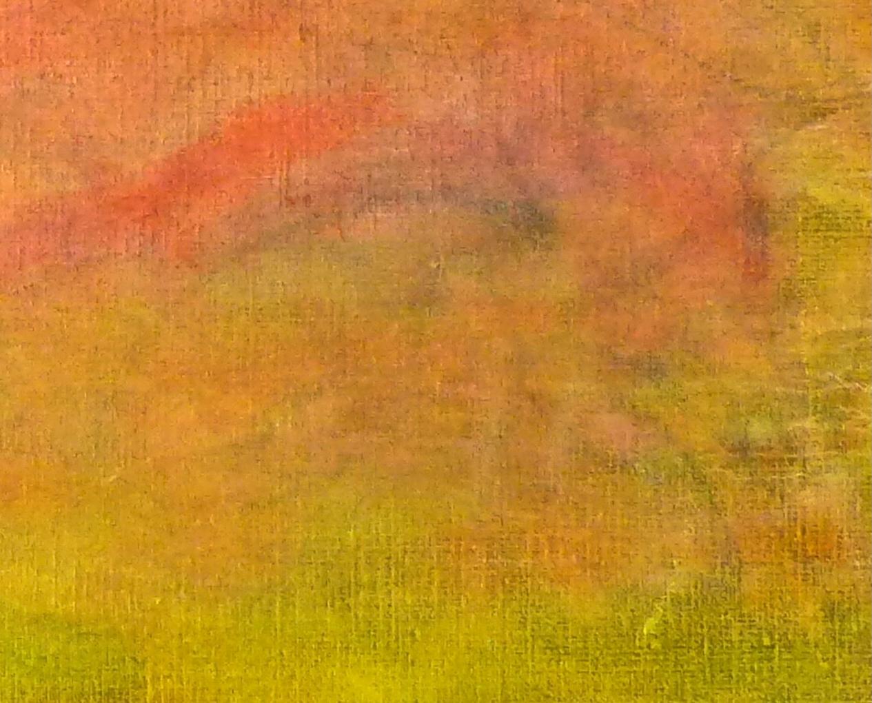 Fly Away von Suzanne Benton aus ihrer All About Color-Serie ist eine leuchtende Erkundung von Freiheit, Atmosphäre und emotionaler Resonanz. In diesem Ölgemälde schichtet Benton leuchtende Gold-, Orange- und zarte Blautöne übereinander, um einen