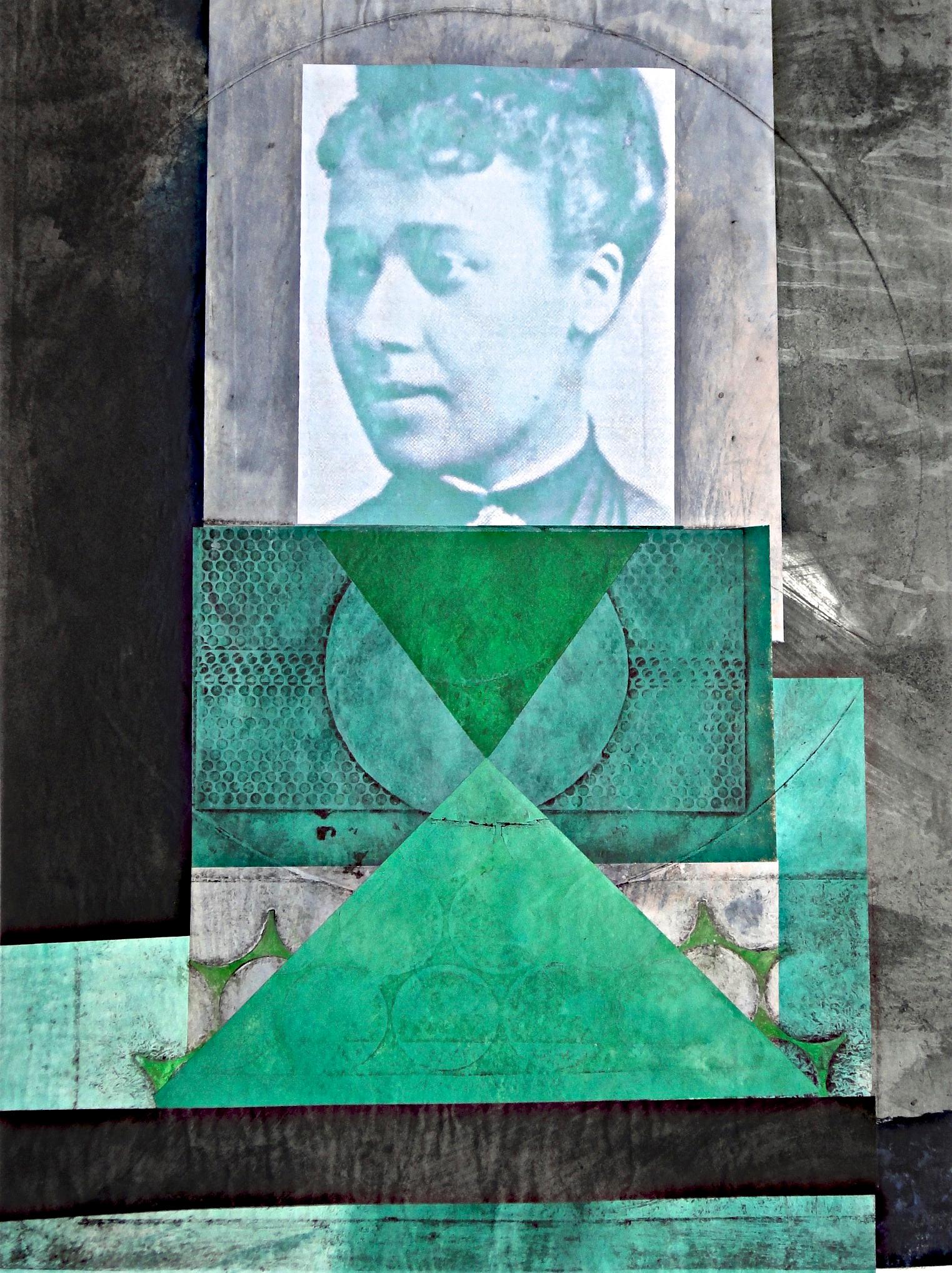 Benton, Anna Julia Cooper, monoprint with Chine collé, Oberlin College Women - Mixed Media Art by Suzanne Benton