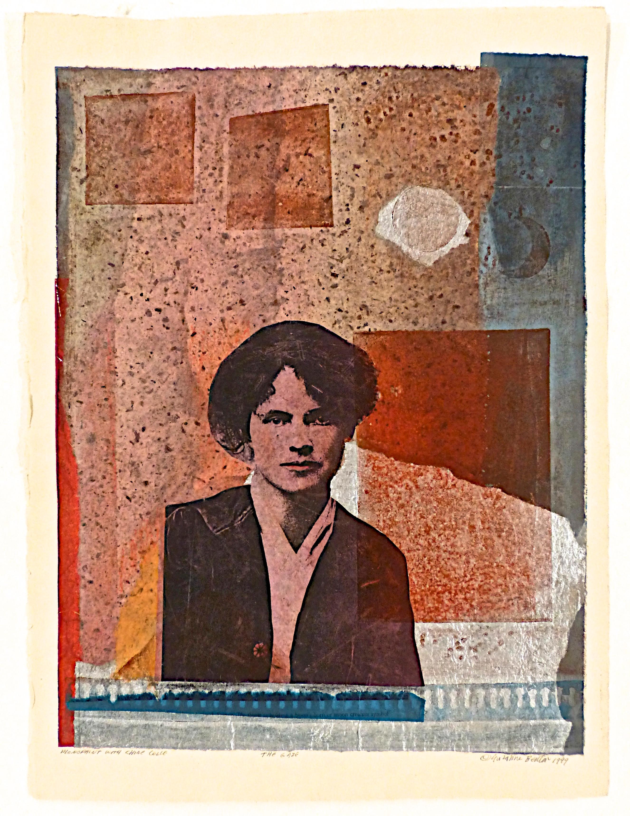 Suzanne Benton Portrait Print - Benton, The Gaze (Dorothy Canfield Fisher) monoprint with Chine collé, Feminist