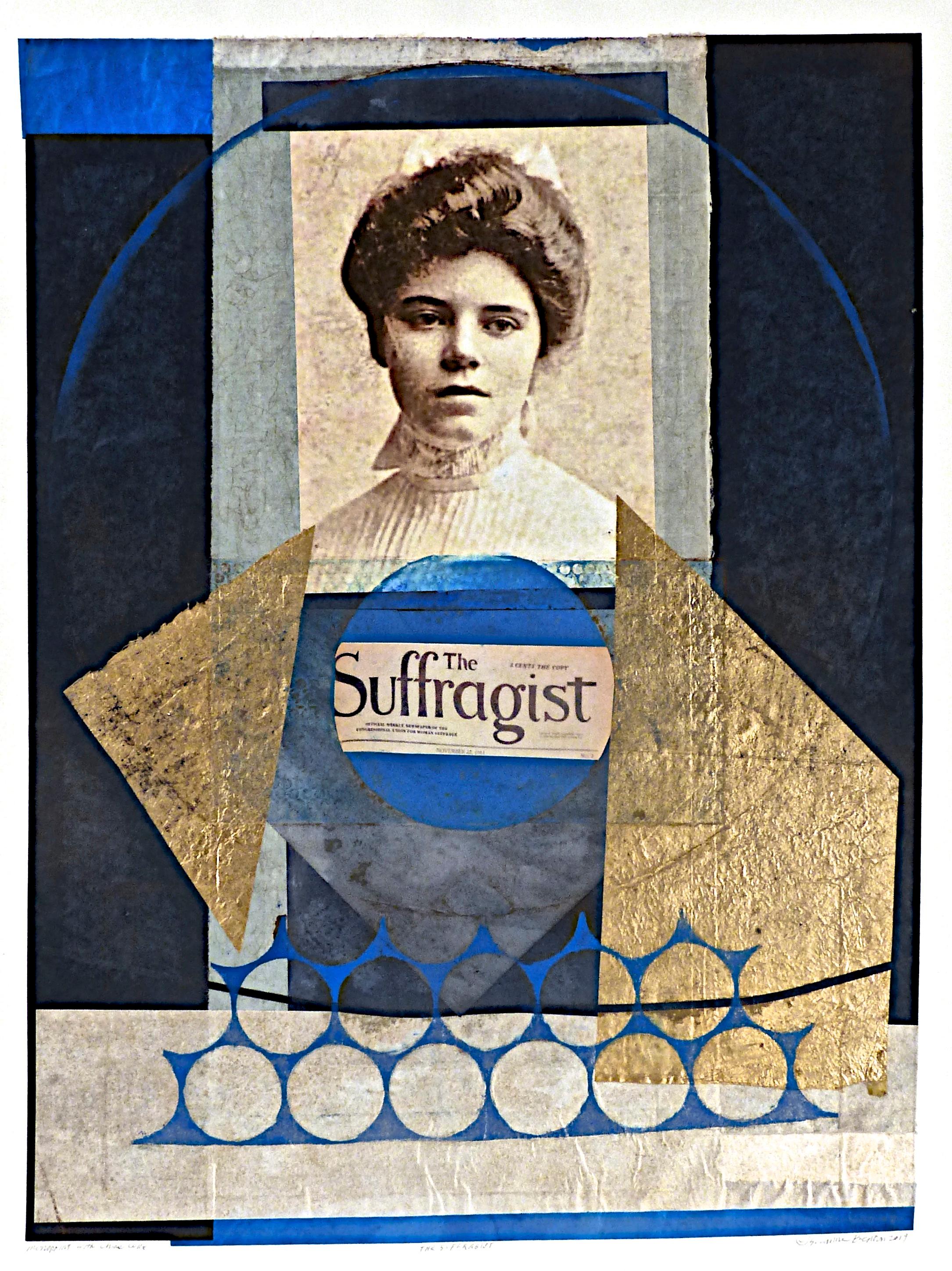 Benton, The Suffragist(Alice Pau), monoprint with Chine collé, Pioneer Activist - Mixed Media Art by Suzanne Benton
