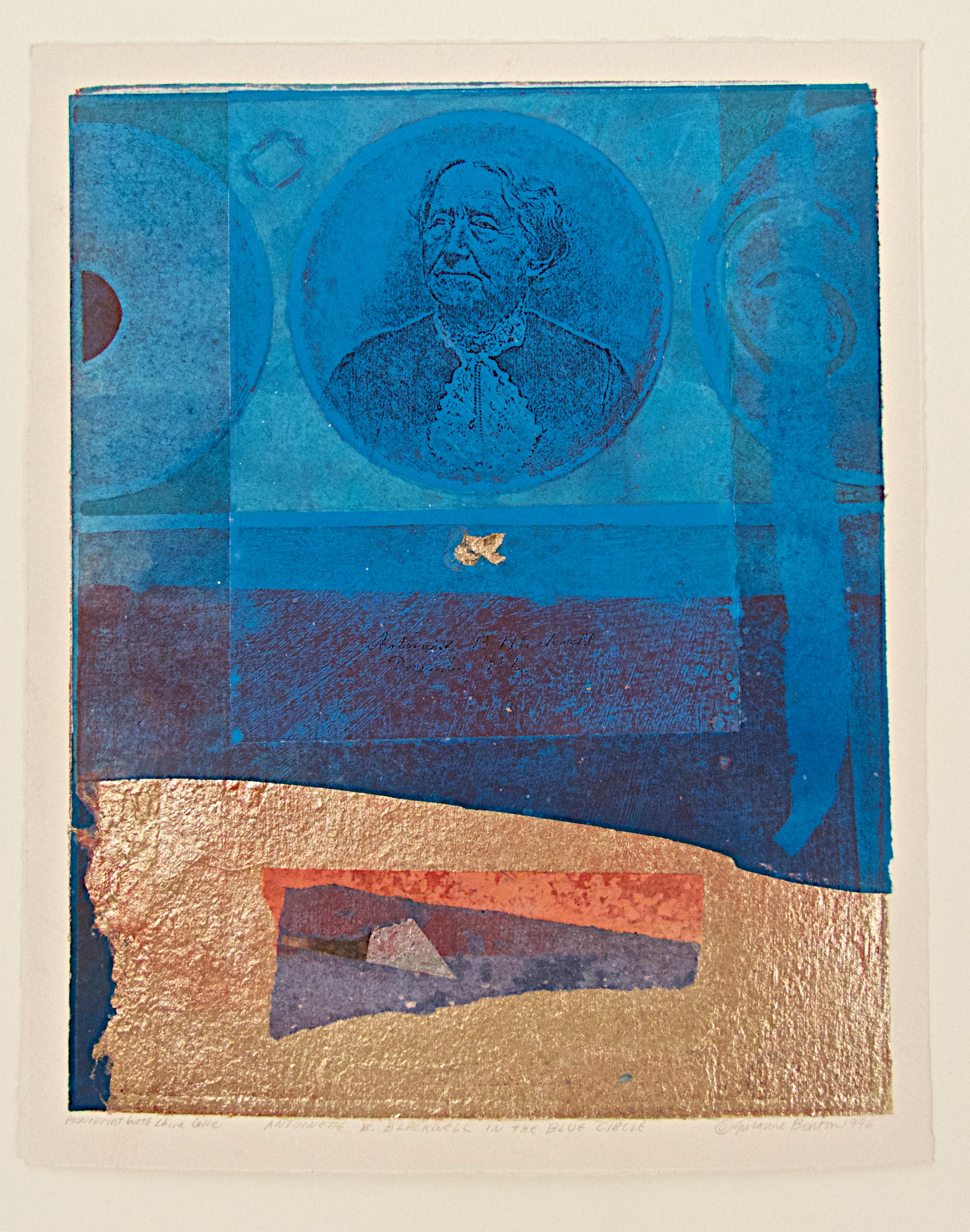 Benton, Antoinette B Blackwell and the Blue Circle, monoprint, Oberlin College - Mixed Media Art by Suzanne Benton