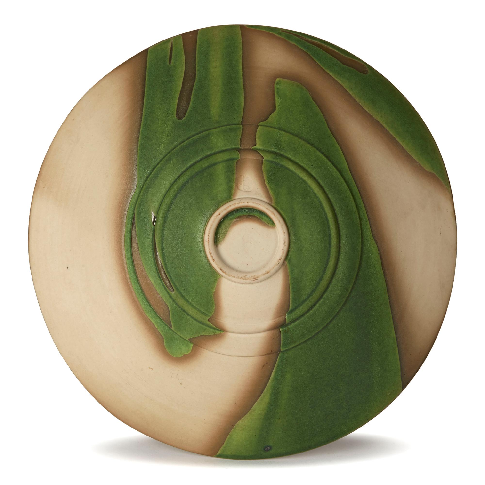 Smaltato Suzanne Bergne Studio Pottery Ciotola Splash in porcellana verde in vendita