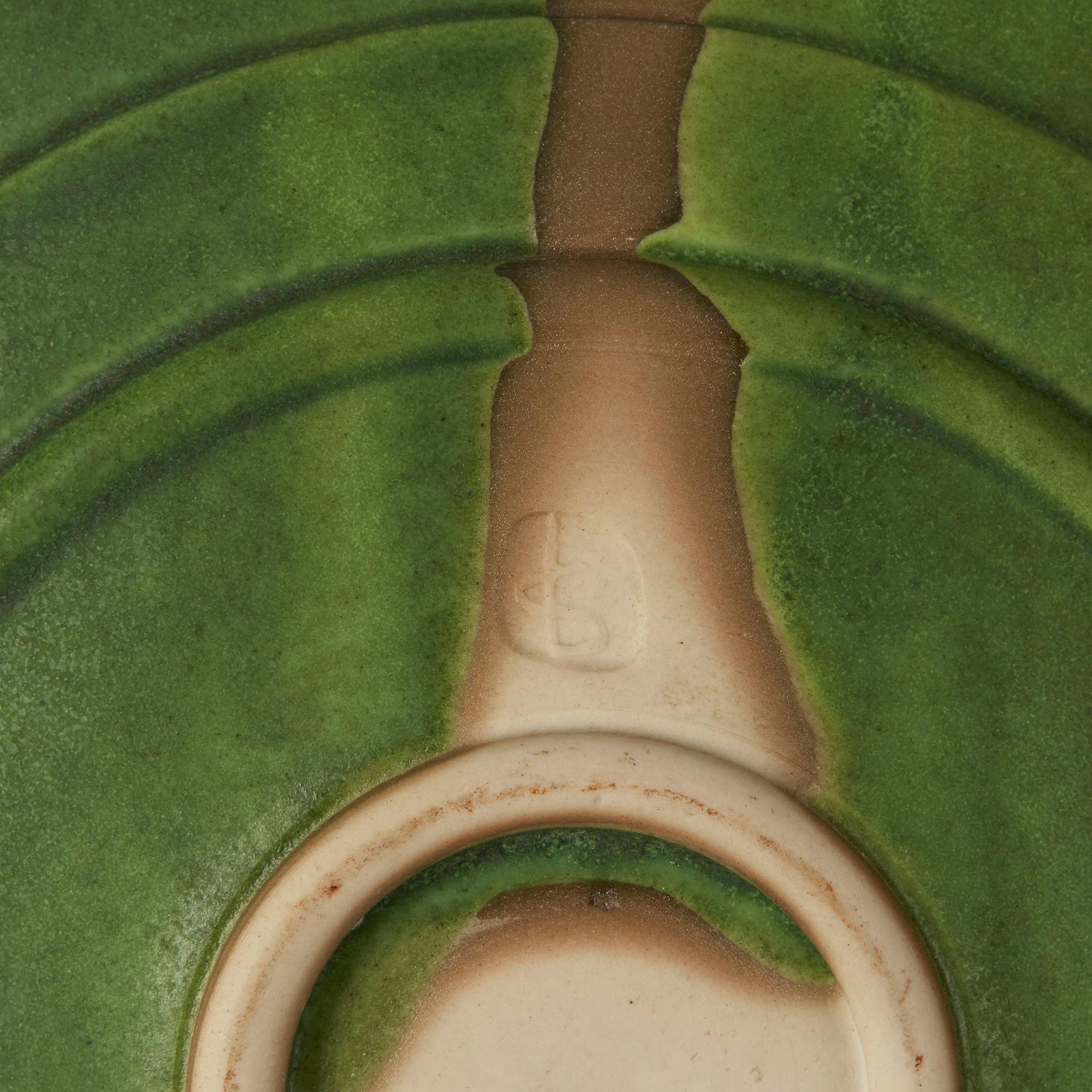 English Suzanne Bergne Studio Pottery Porcelain Green Splash Bowl For Sale