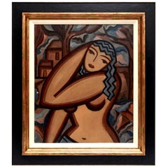 Suzanne Bertillon Art Deco Cubist Painting Custom Framed French Vintage