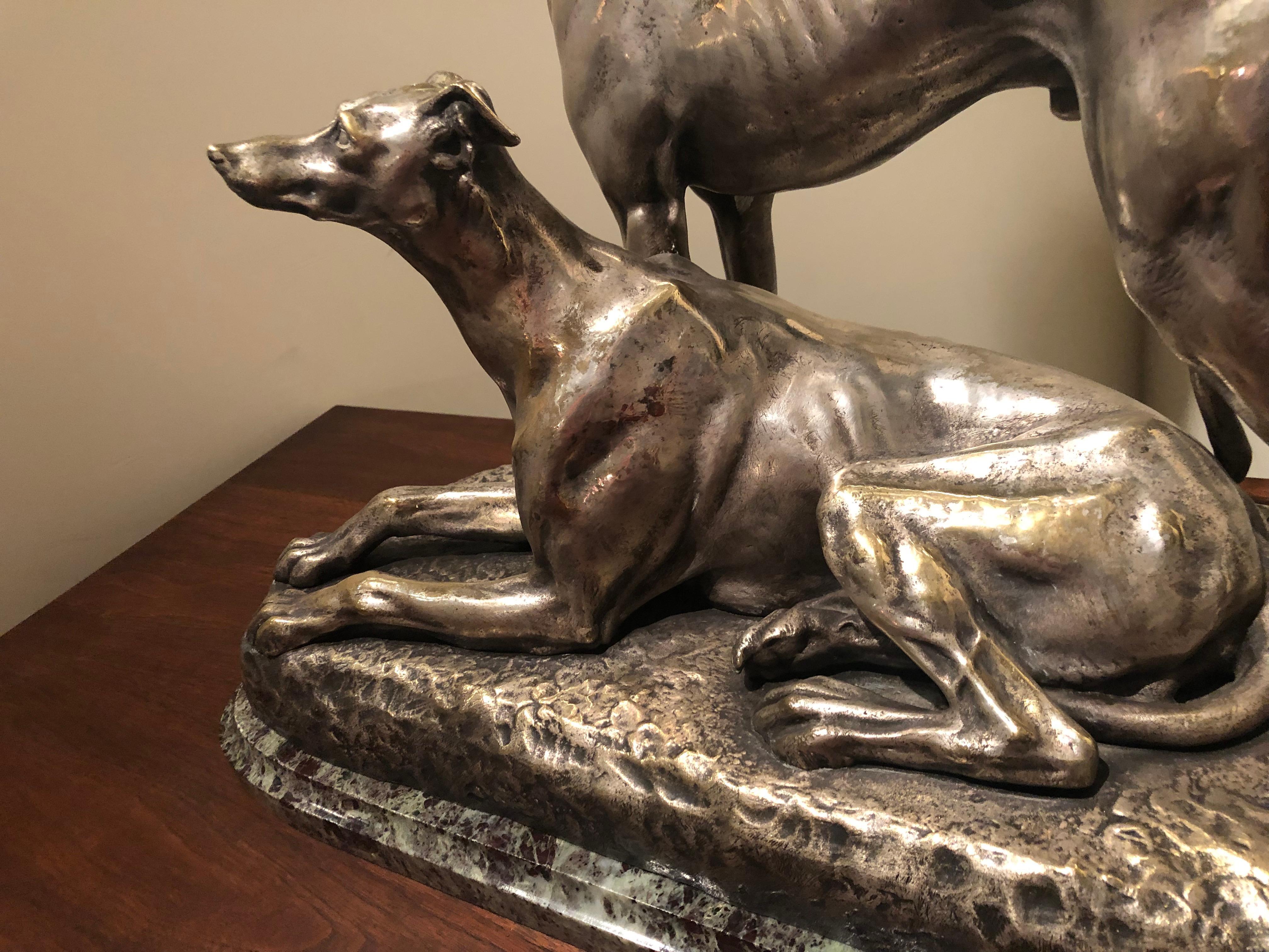 Art Deco Greyhound Dogs Bronze Sculpture Statue by S. Bizard For Sale 2