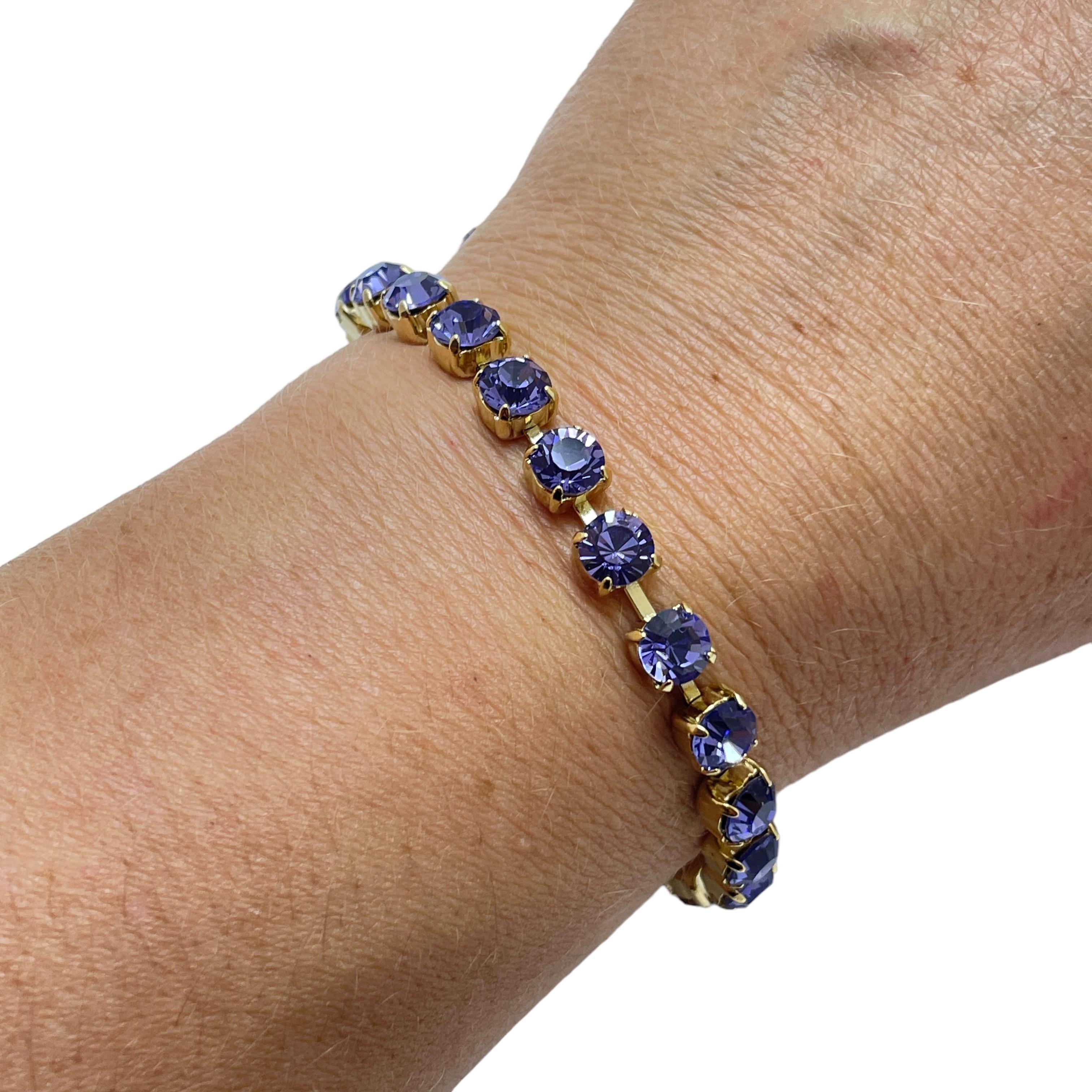 Women's SUZANNE BJONTEGARD signed gold amethyst glass heart designer bracelet For Sale