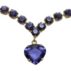 SUZANNE BJONTEGARD signed gold amethyst glass heart designer necklace