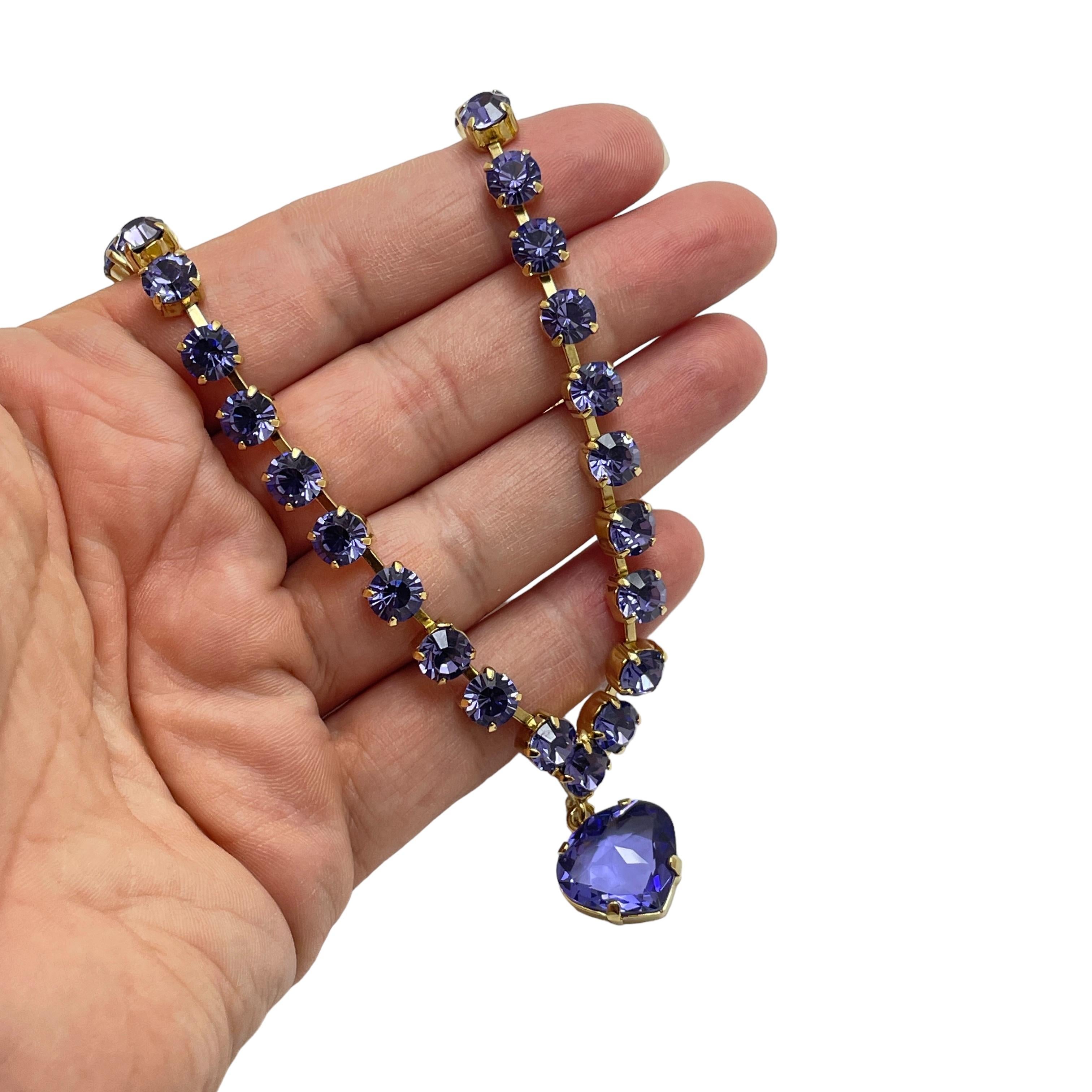 SUZANNE BJONTEGARD signed gold amethyst glass heart designer necklace For Sale 1