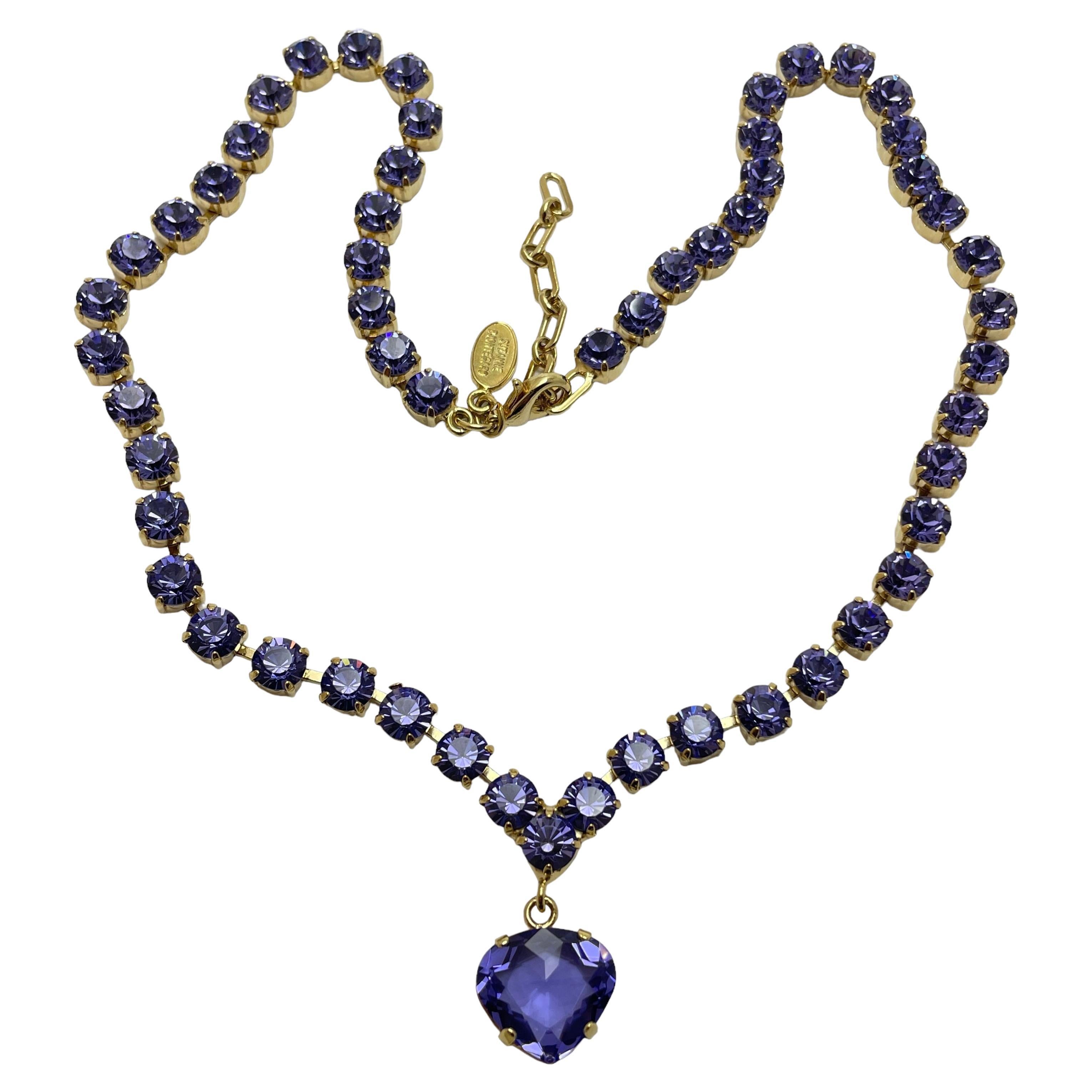 SUZANNE BJONTEGARD signed gold amethyst glass heart designer necklace For Sale