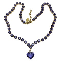 Vintage SUZANNE BJONTEGARD signed gold amethyst glass heart designer necklace