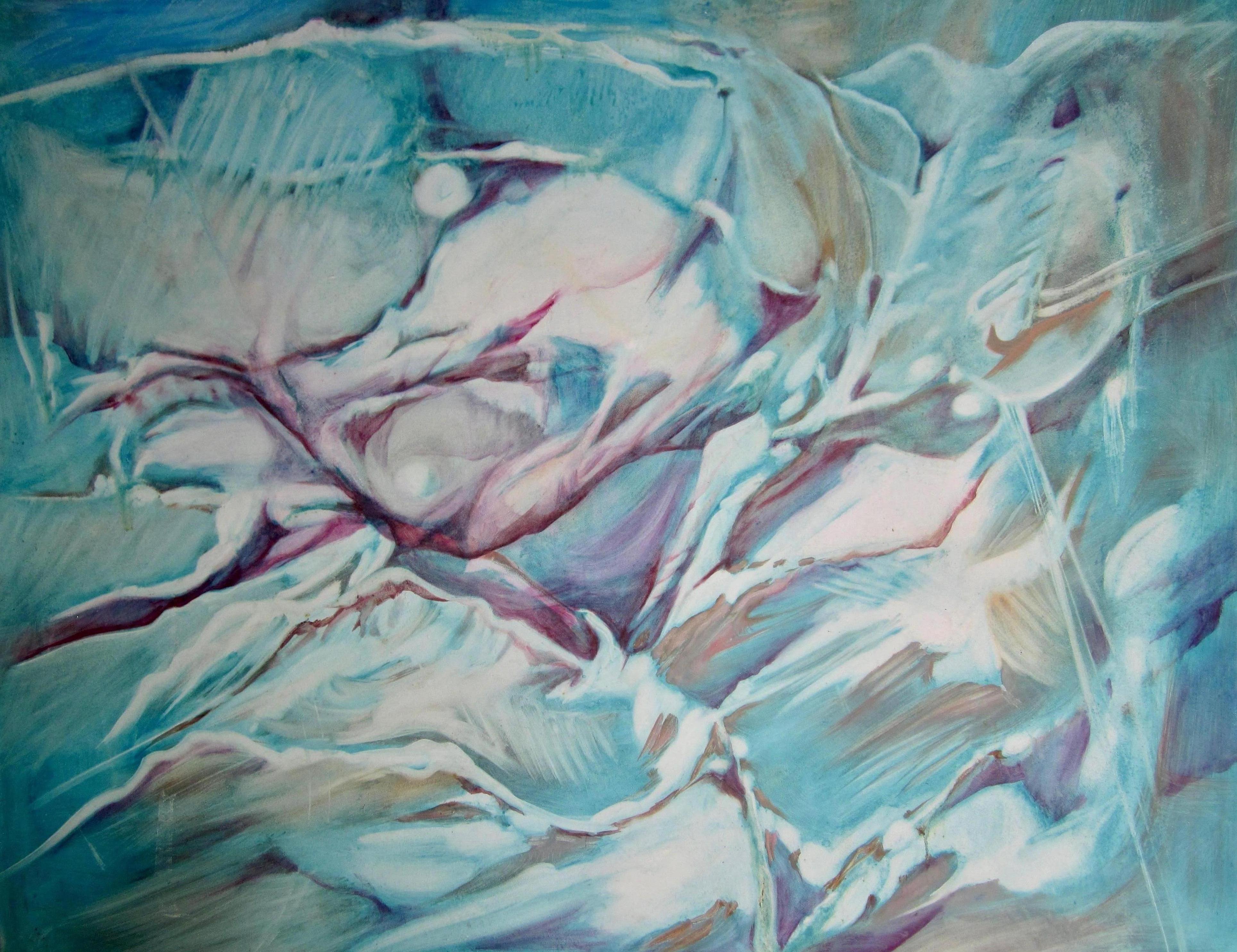 Abstract Painting Suzanne Bloomfield - Dans les profondeurs de la mer    Composition abstraite multicolore bleue et blanche n° 71978