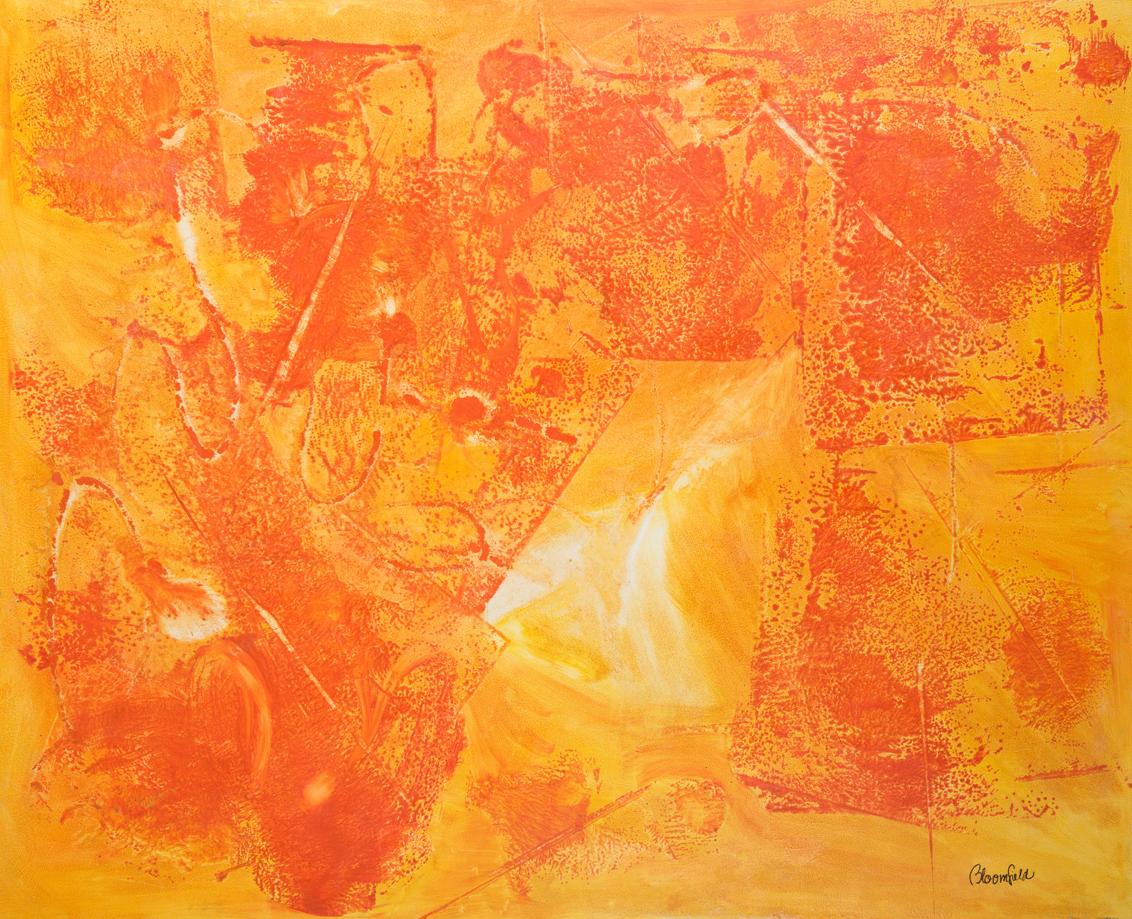 Suzanne Bloomfield Abstract Painting - "Tucson Sunrise In July"    Abstract Composition in Orange & Yellow  #9893