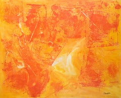 Tucson Amanecer En Julio 1973 Encáustica Abstracta Naranja Amarillo #9893 Artista Femenina