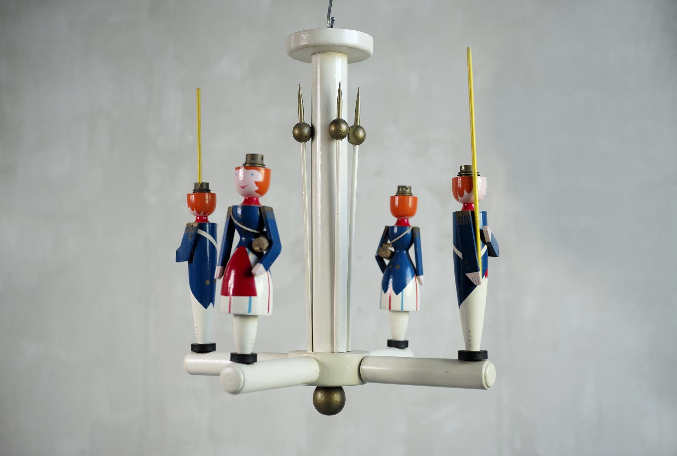 Art Deco Suzanne Guiguichon, 4-Light Chandelier, France, 1950 For Sale