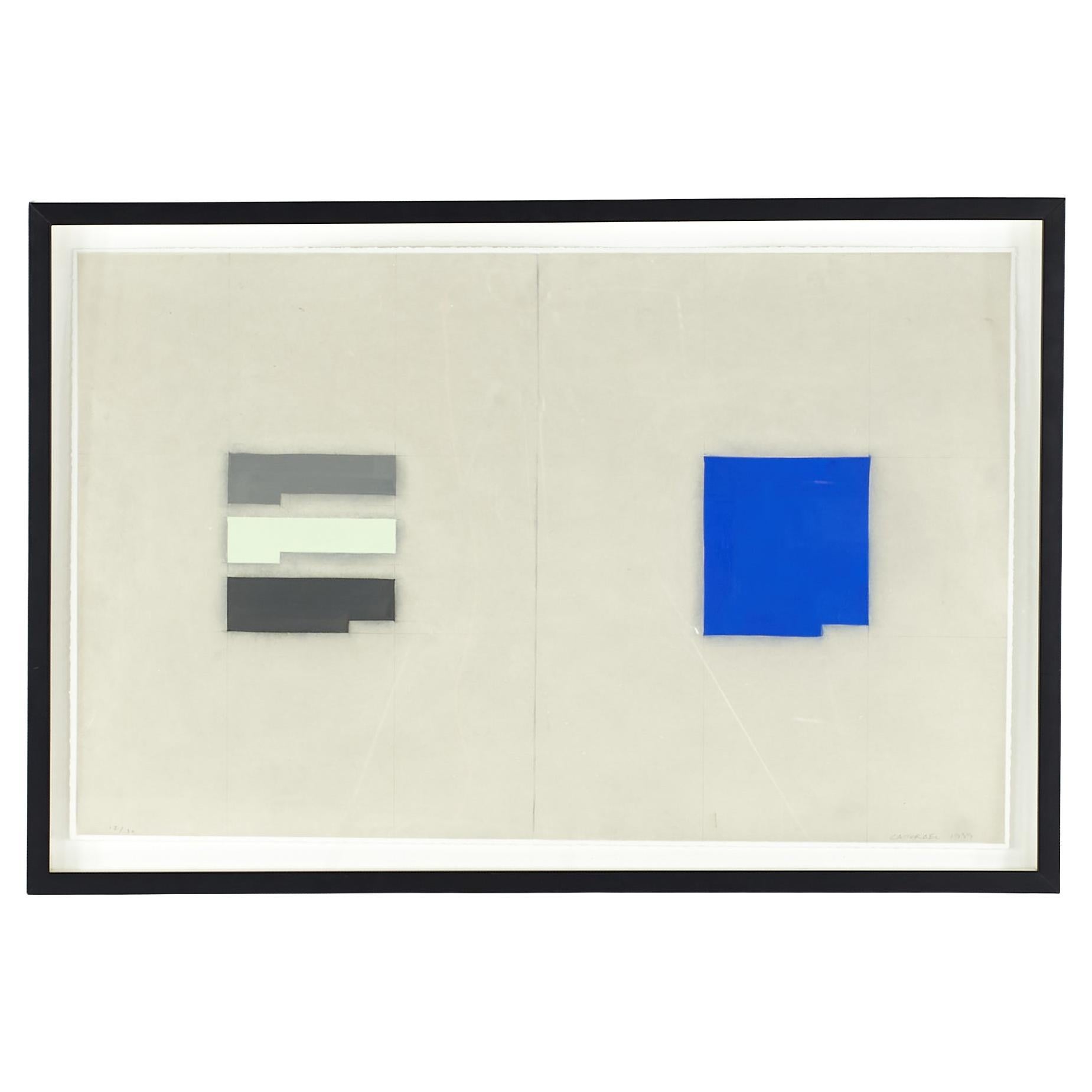 Suzanne Caporael Mid Century Elements of Pigment Etching with Gouache and Pencil For Sale