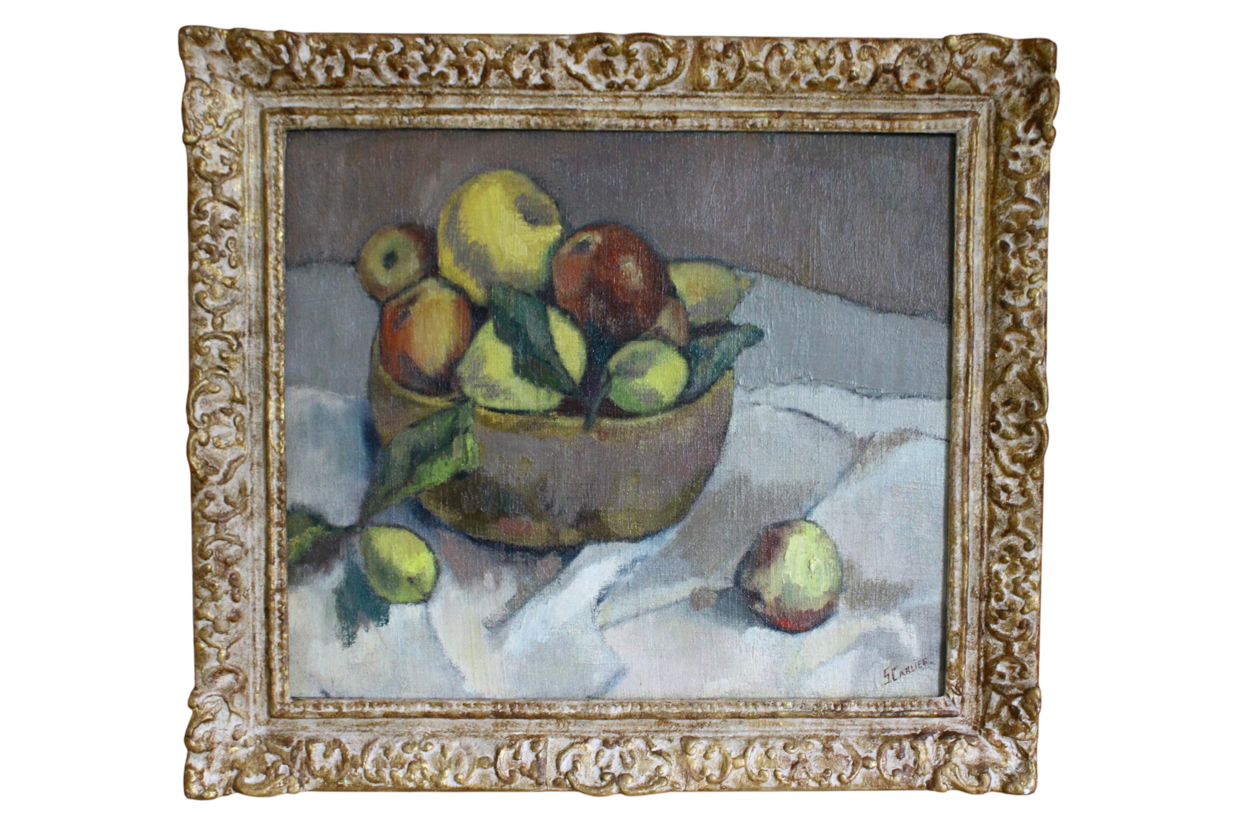 Suzanne Carlier-Symoen Still-Life Painting - Vintage Still Life Oil Painting of Apples and Lemons, Fruit impressionist Art