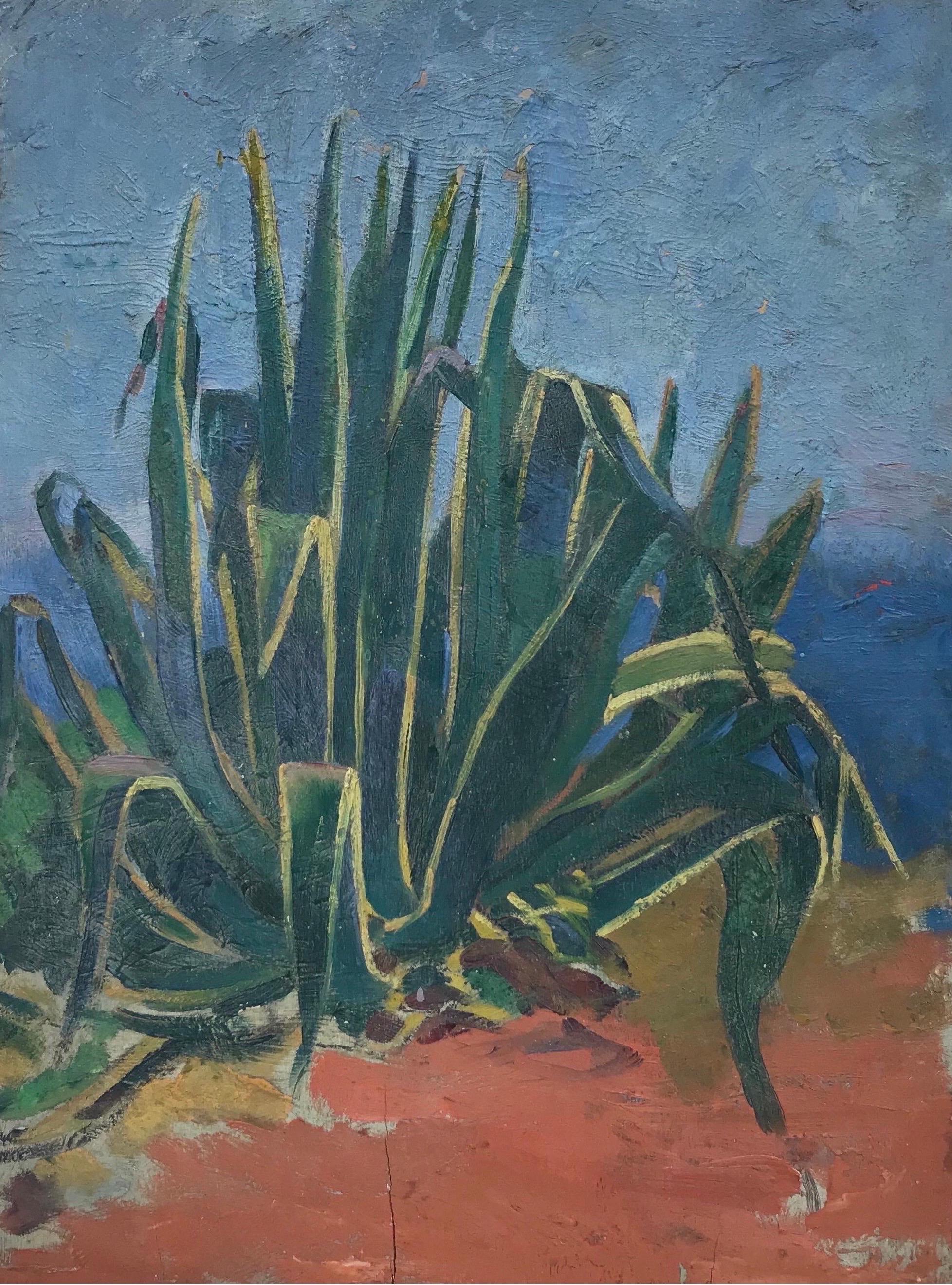 Peinture à l'huile post-impressionniste française des années 1930, Aloe Vera Plant in Wilderness - Painting de Suzanne Crochet