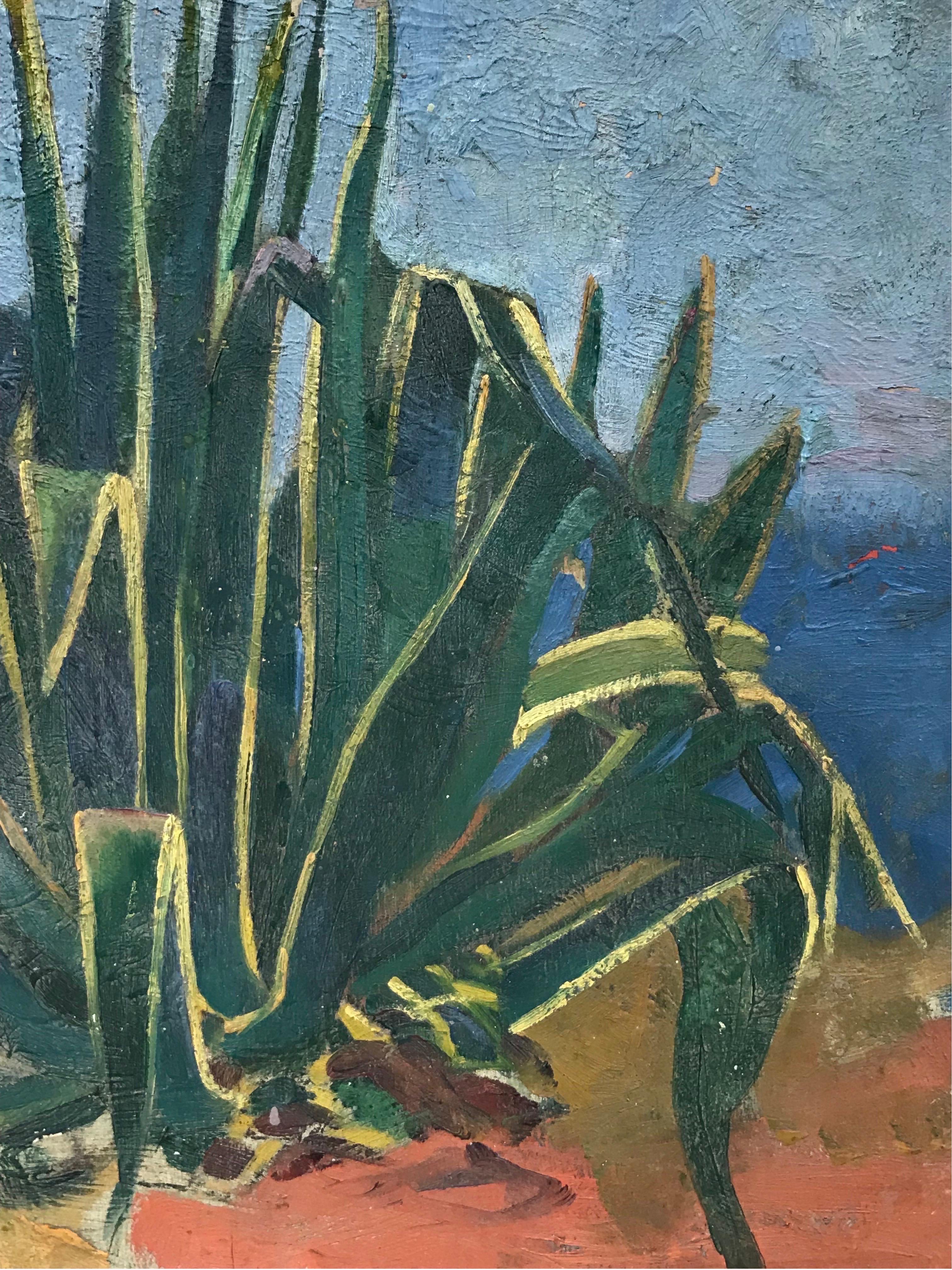 Peinture à l'huile post-impressionniste française des années 1930, Aloe Vera Plant in Wilderness - Post-impressionnisme Painting par Suzanne Crochet
