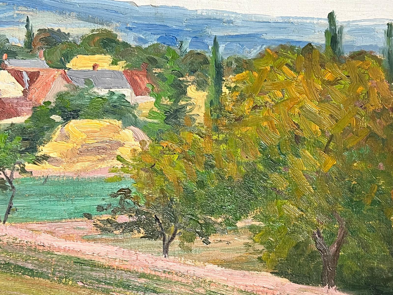 1930's French Post Impressionist Oil Painting - Cottage Green Landscape For Sale 2