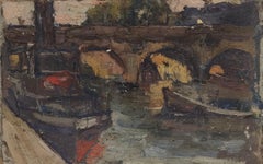 1930's French Post Impressionist Oil Painting Double Sided Scene Paris River