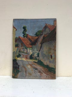 1930's French Post Impressionist Oil Painting En Plein Air Sketch Village Lane