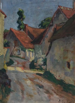 1930's French Post Impressionist Oil Painting En Plein Air Sketch Village Lane
