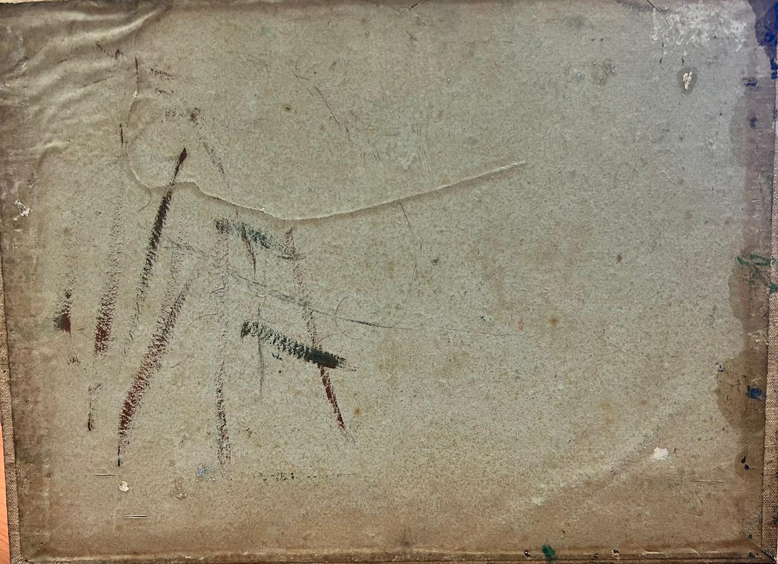 1930's Pintura al óleo francesa post-impresionista Campos de cosecha Trigo Maíz Apilados en venta 1