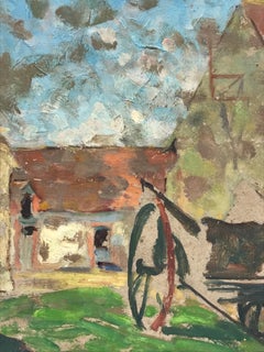 1930's French Post Impressionist Oil Painting Hay cart & Farm Buildings