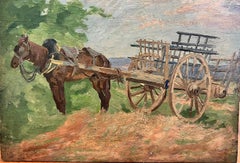 1930's French Post Impressionist Oil Painting -  Horse and Hay Cart