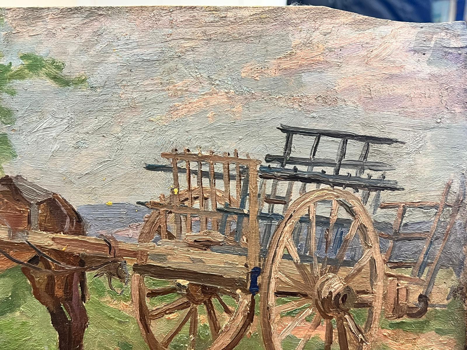 1930's French Post Impressionist Oil Painting -  Horse and Hay Cart  For Sale 1