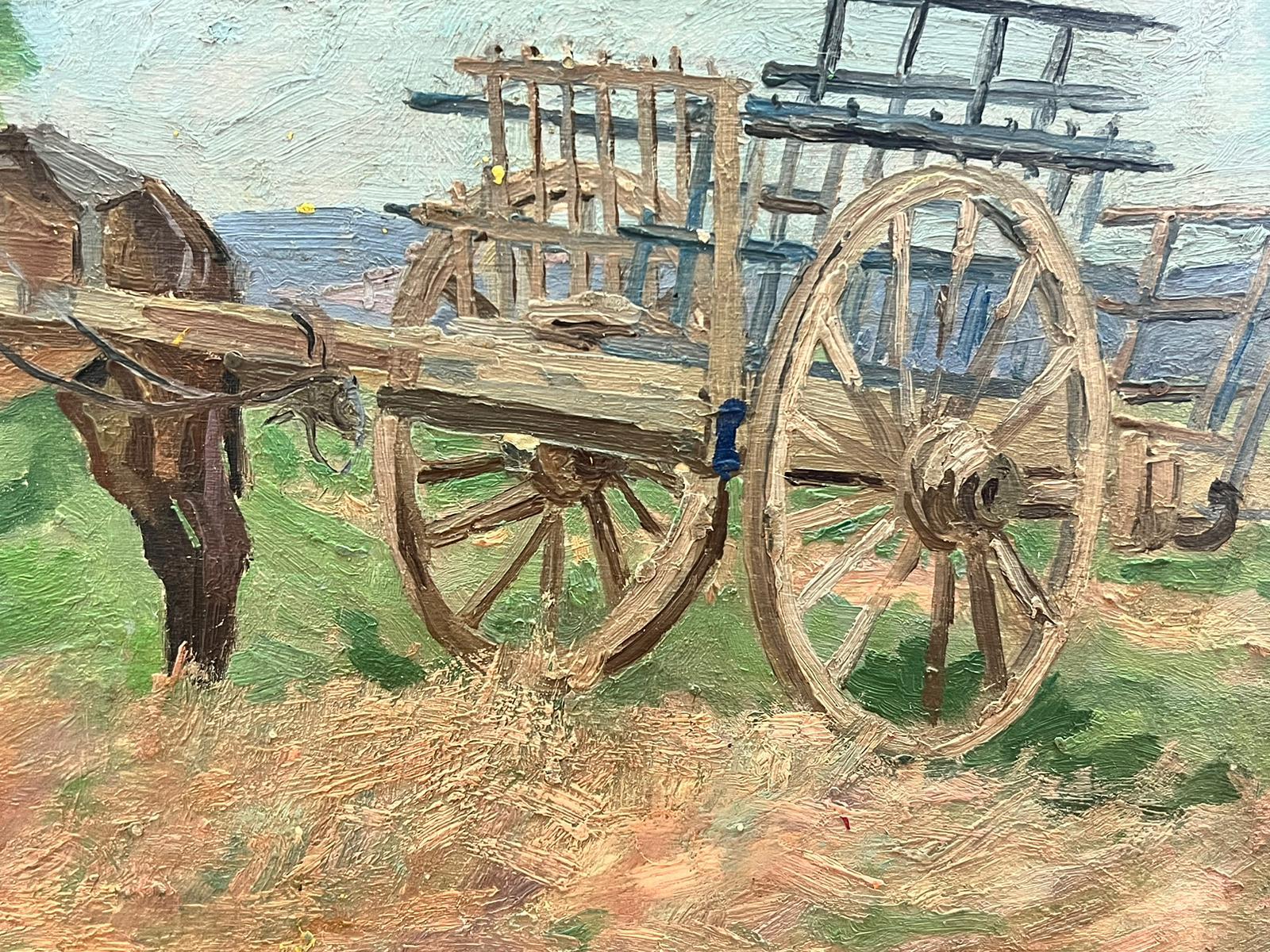 1930's French Post Impressionist Oil Painting -  Horse and Hay Cart  For Sale 2