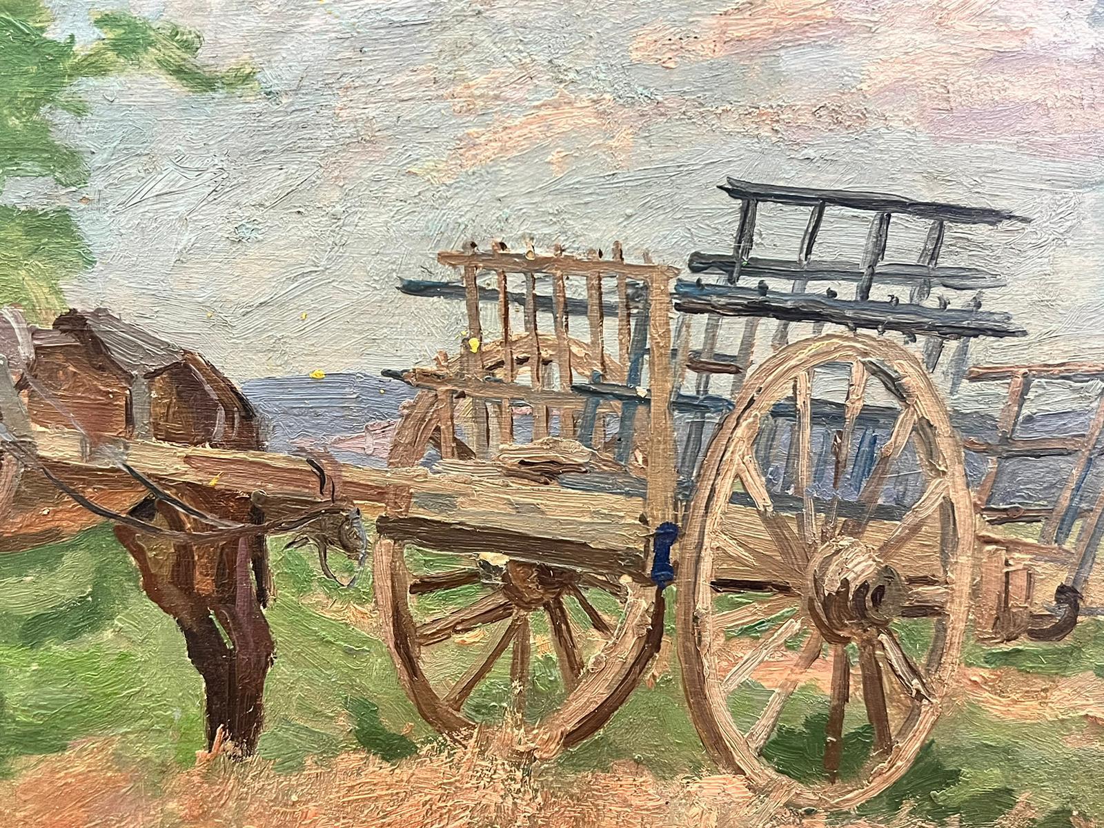 1930's French Post Impressionist Oil Painting -  Horse and Hay Cart  For Sale 3
