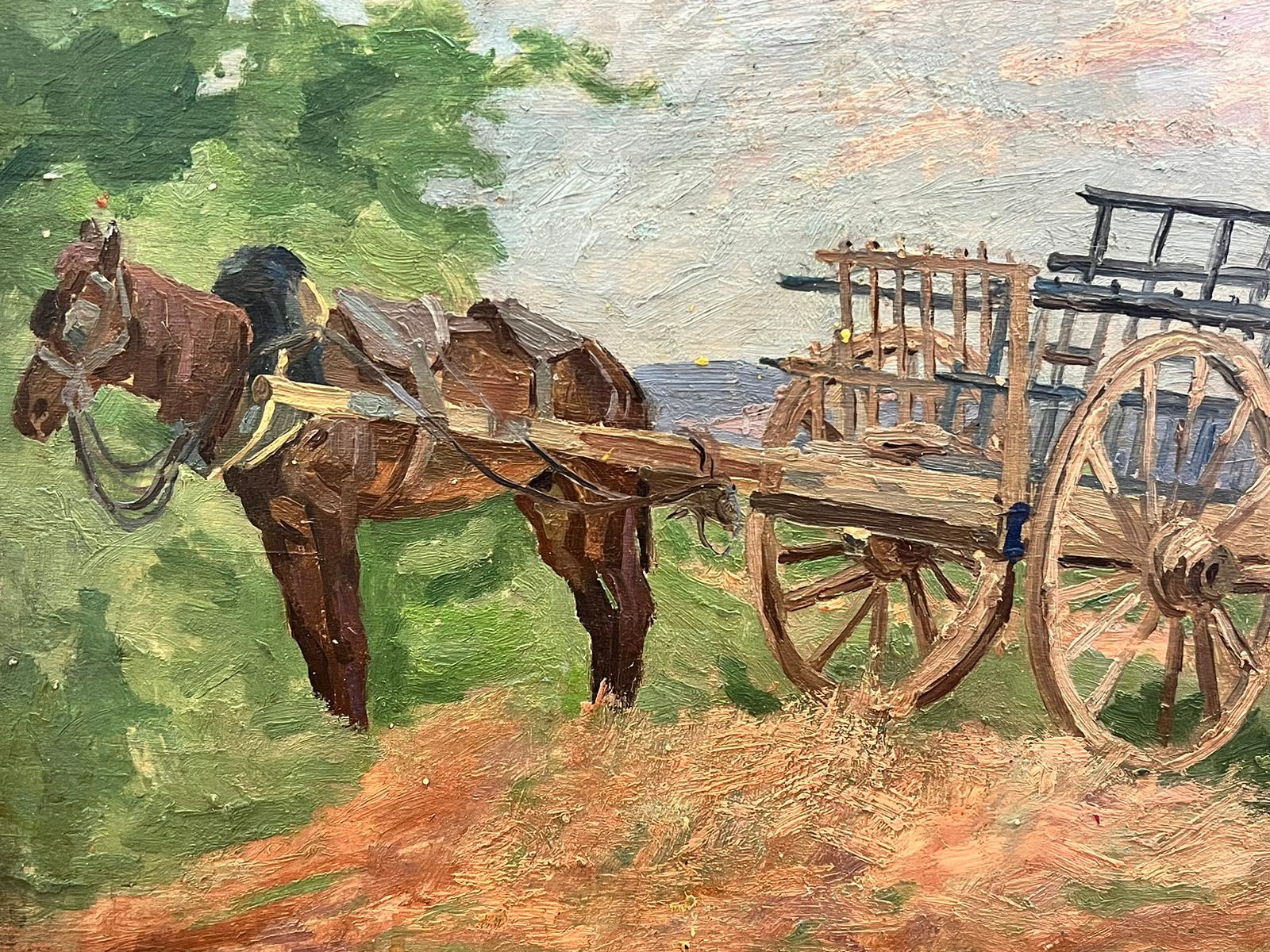 1930's French Post Impressionist Oil Painting -  Horse and Hay Cart  For Sale 1