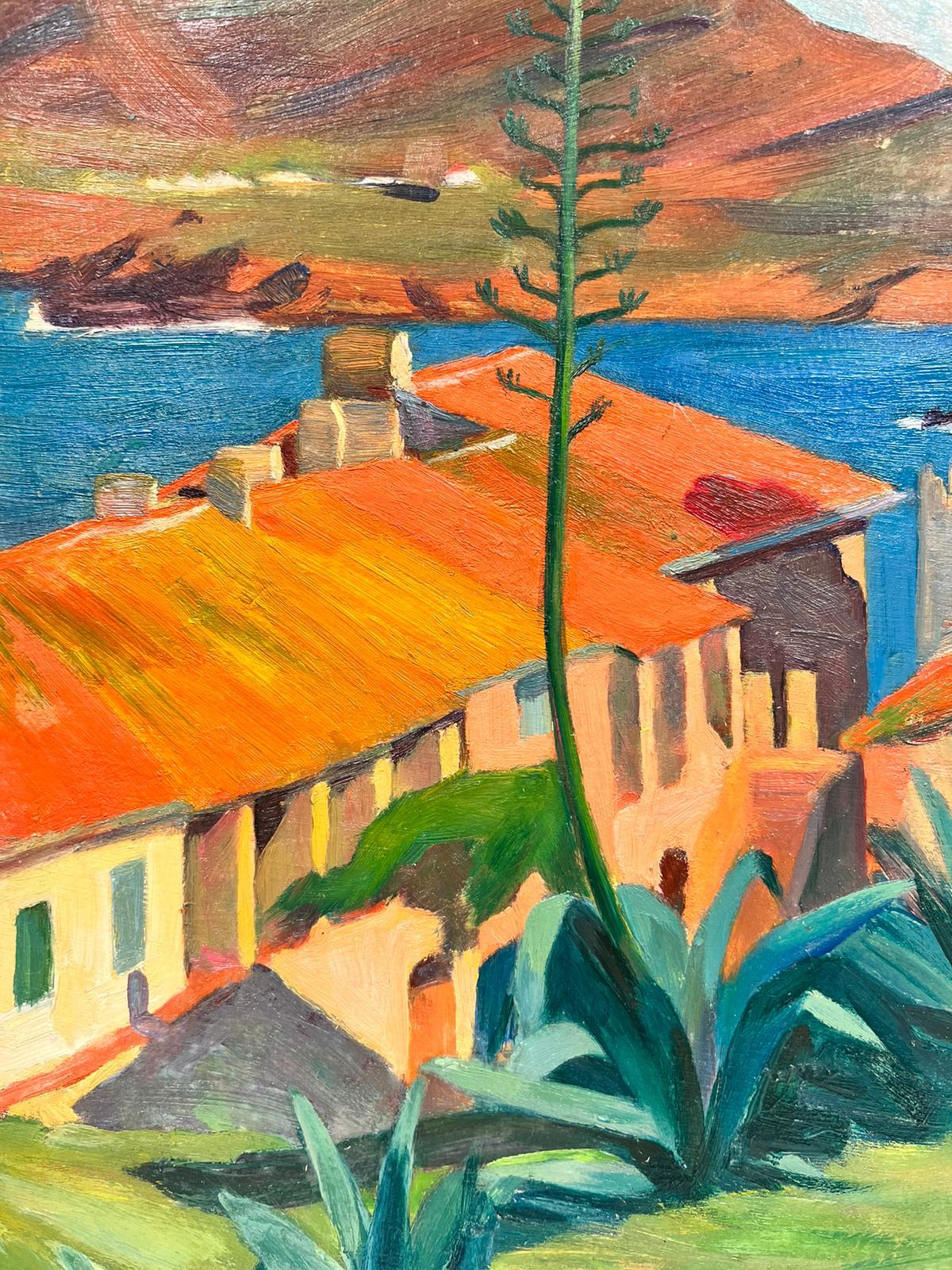 Künstler/Schule: Suzanne Crochet (Französin um 1930), Künstlerin des französischen Impressionismus

Titel: Orangefarbene Dächer, grüne Pflanzen (Küstenszene in Frankreich). 

Medium: Öl auf Karton, ungerahmt 

Brett: 13 x 9 Zoll

Provenienz: