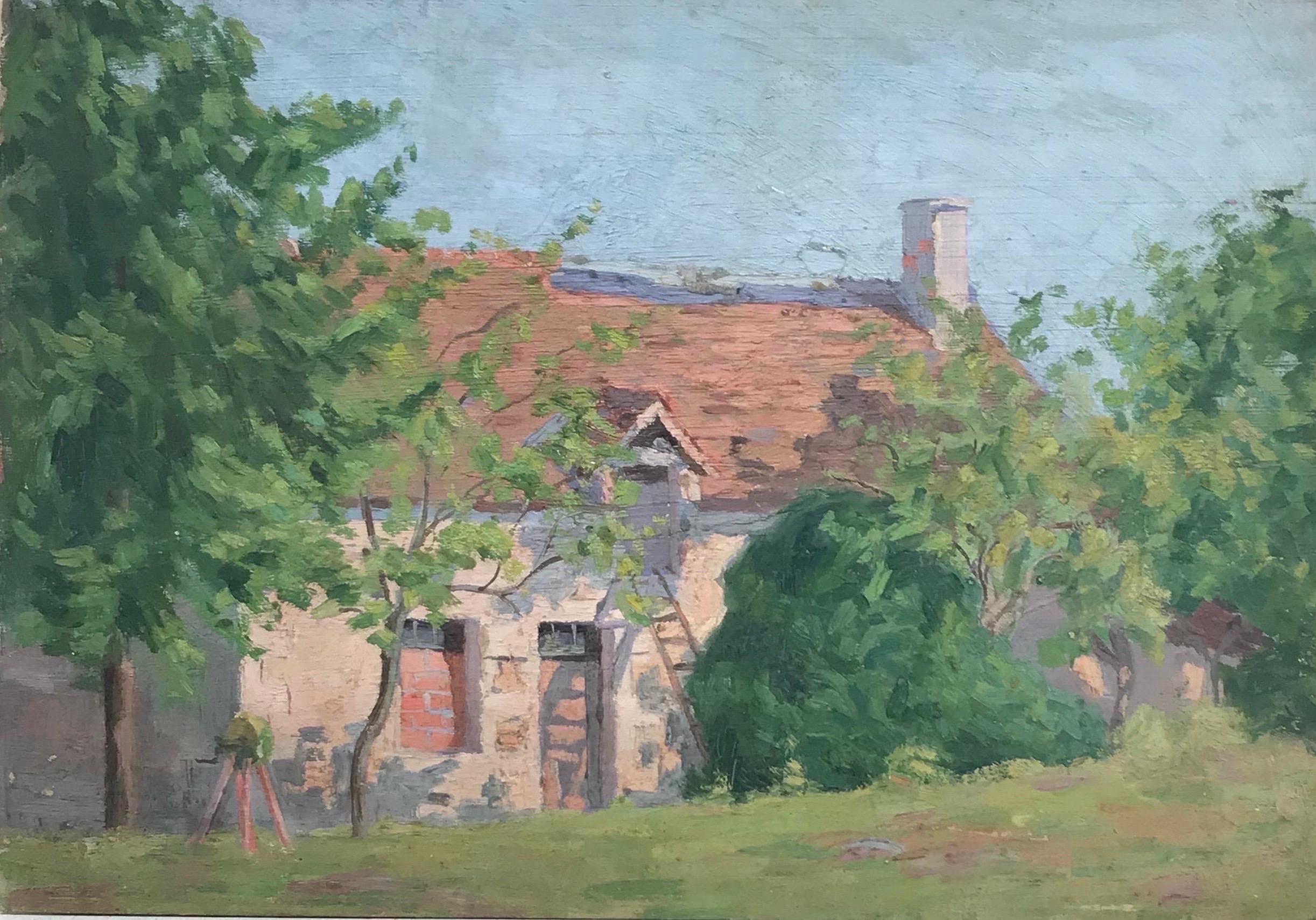 Französisches postimpressionistisches Ölgemälde, Provence, Landhaus in Landschaft, 1930er Jahre – Painting von Suzanne Crochet