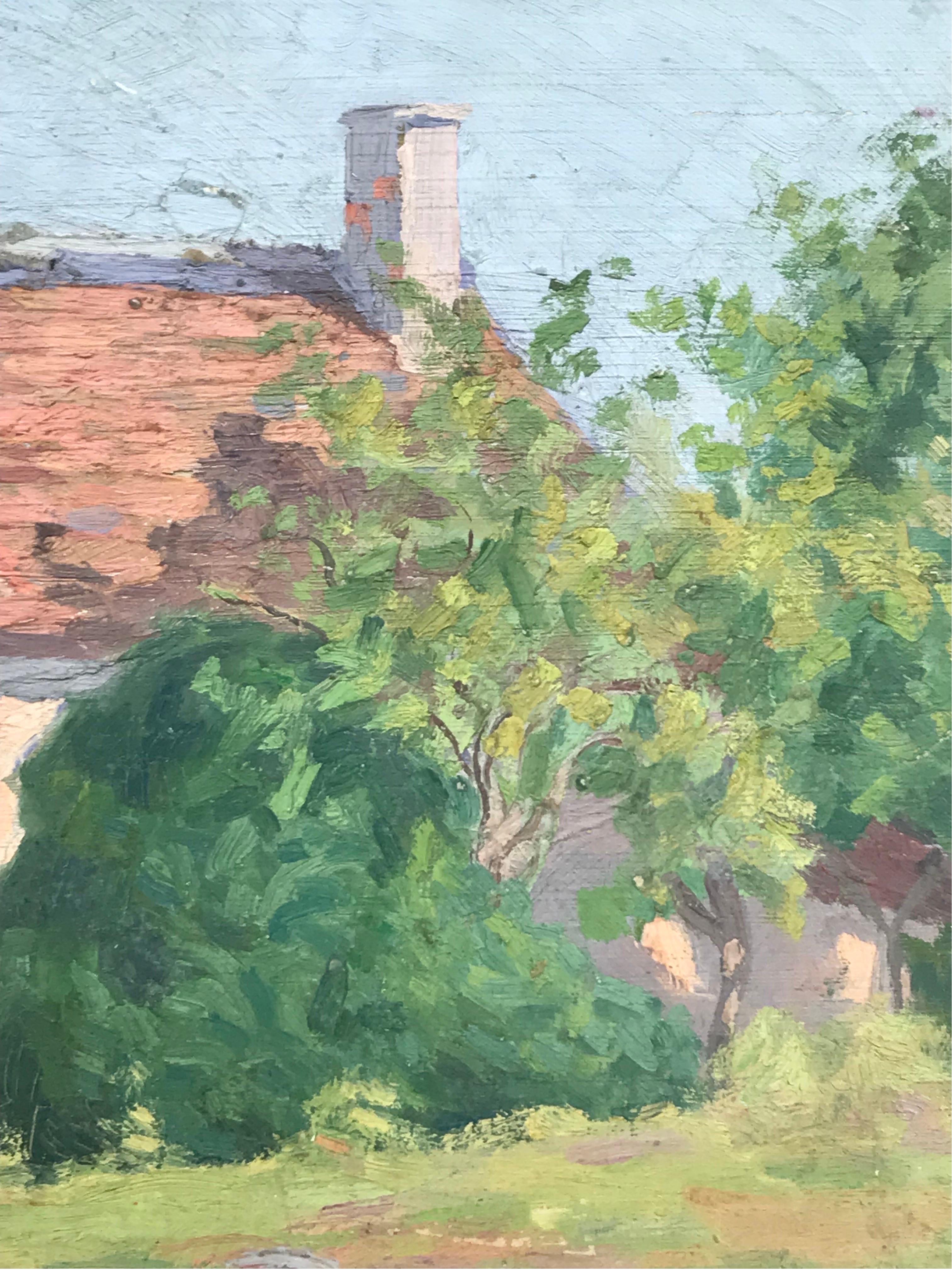 Französisches postimpressionistisches Ölgemälde, Provence, Landhaus in Landschaft, 1930er Jahre (Post-Impressionismus), Painting, von Suzanne Crochet