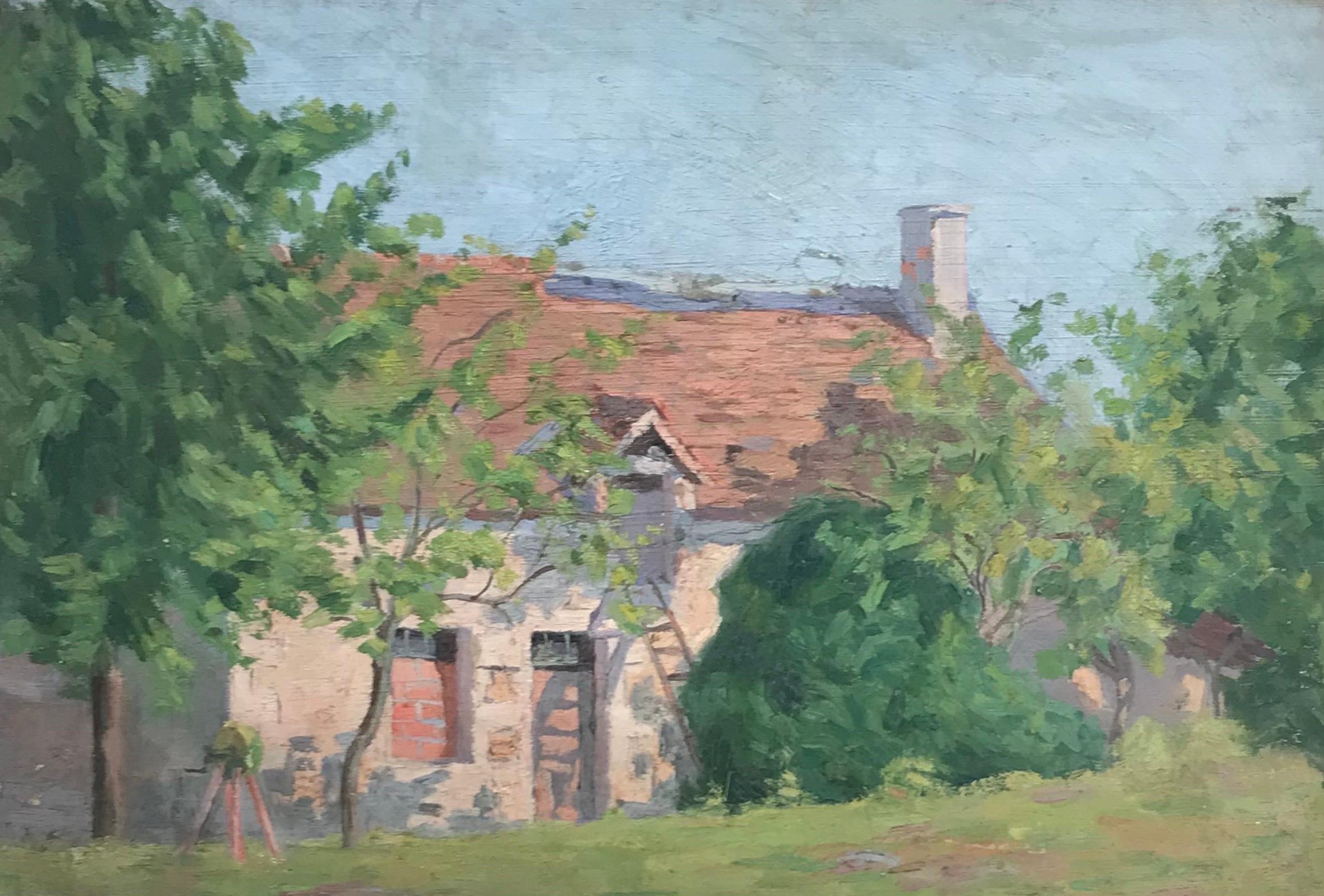 Suzanne Crochet Landscape Painting – Französisches postimpressionistisches Ölgemälde, Provence, Landhaus in Landschaft, 1930er Jahre