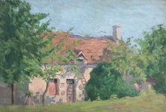1930's French Post Impressionist Oil Painting Provencal Cottage in Landscape